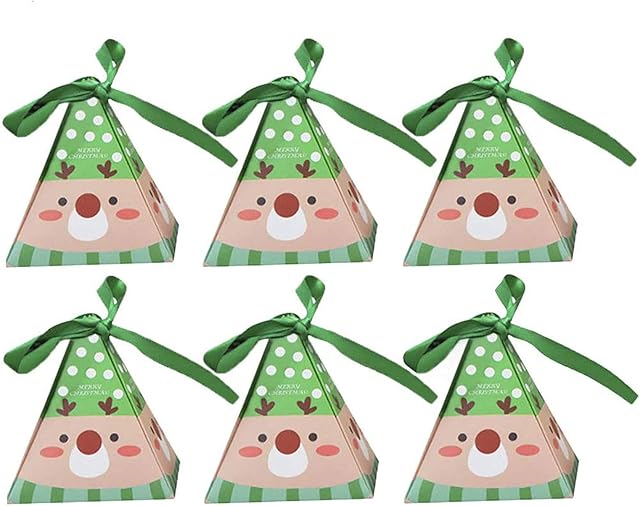 Blanketswarm 30 Pcs Wrapping Bags Box,Small Christmas Tree Santa Claus Reindeer Favour Xmas Candy Boxes Party Fruit Bag,80x80x90mm Height (Reindeer)