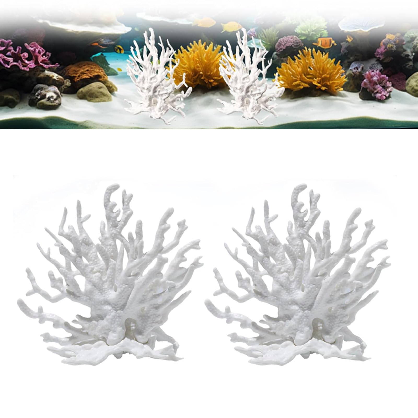 2 Pièces Corail Artificiel Blanc Decoration Aquarium Design Réaliste Corail Artificiel Plante Aquarium sans Bavures 12,5 x 11,4 x 5 CM pour Mini Fish Tank Vivariums Marins
