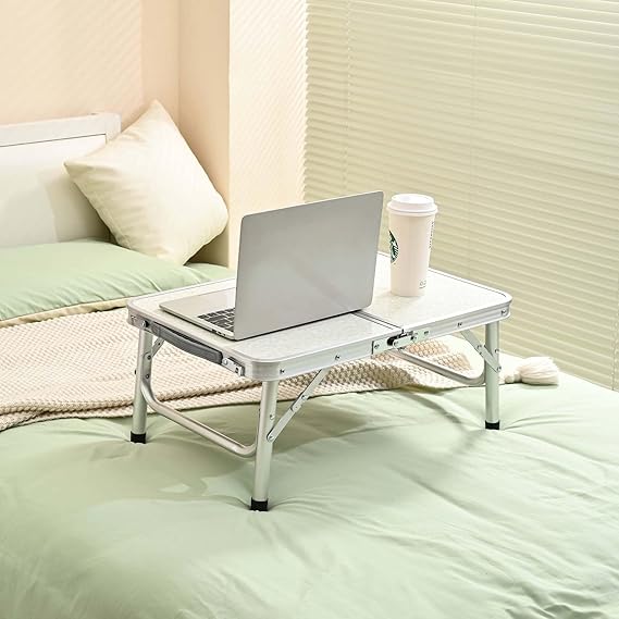 YihuiKo Folding Picnic Table, Small Camping Table with Adjustable Heights, Portable Lightweight Aluminum Side Table for Office, Beach, Garden, Travel