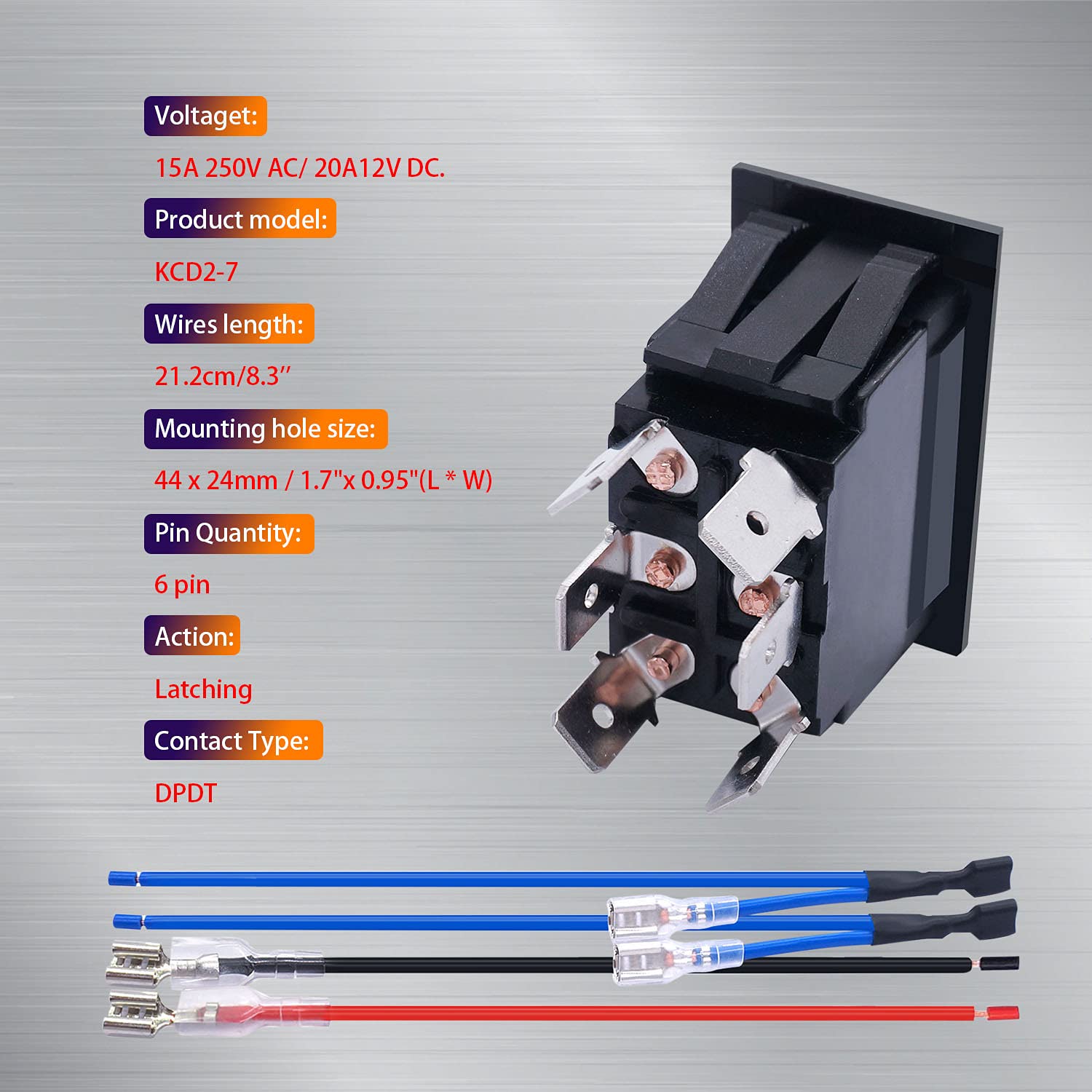 weideer 6 Pin Reverse Polarity Rocker Switch DPDT 20A 50V DC