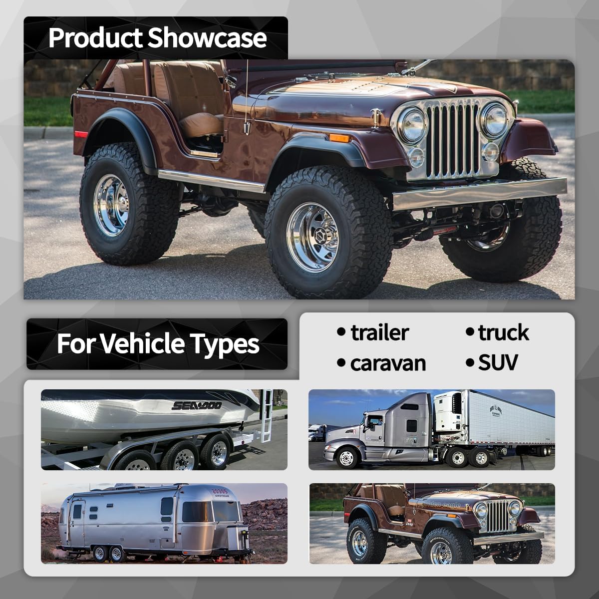 4Pcs 5.15inch Trailer Wheel Center Caps Push Through Center Hub Cap for Truck SUV RV Wheel Rim, Combination of Domed and Open End Chrome Wheel Hub Covers