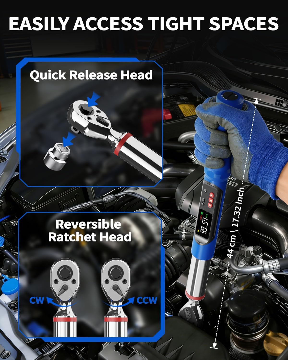 3/8 Digital Torque Wrench (6.8-135 N·m/99.6Ft.Lb), ±2% Accuracy Drive Torque Wrench Set with Color Screen, Buzzer and LED Alert, for Automotive/Motorcycle/Bicycle Repair