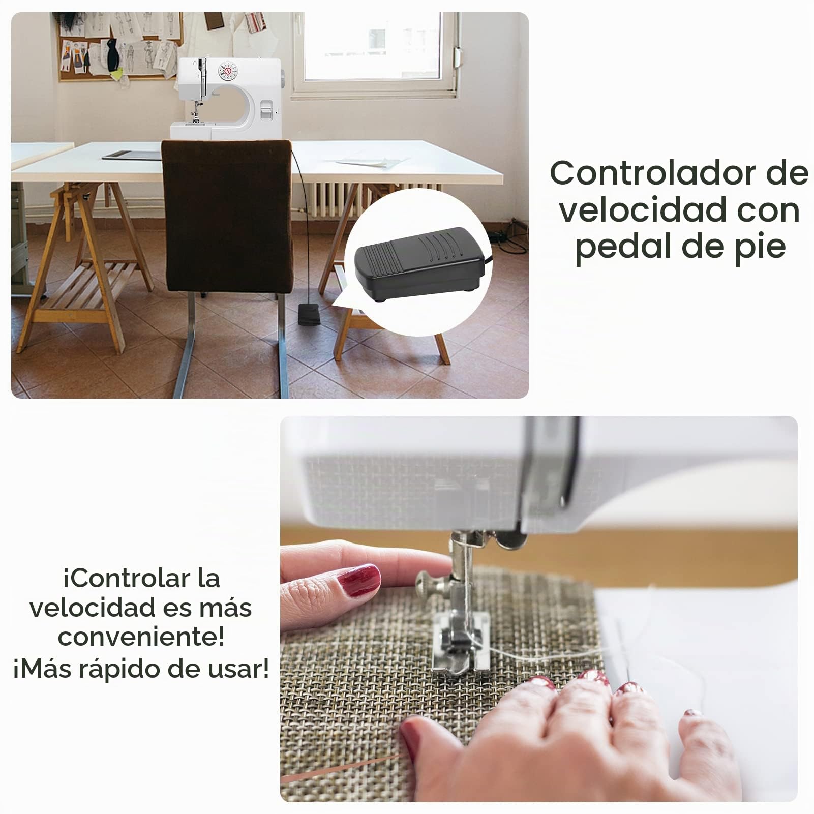 Máquina de Coser Multifunción Mejorada - Mini Portátil, 12 Tipos de Puntada, Doble Hilo, Dos Velocidades, Costura Inversa