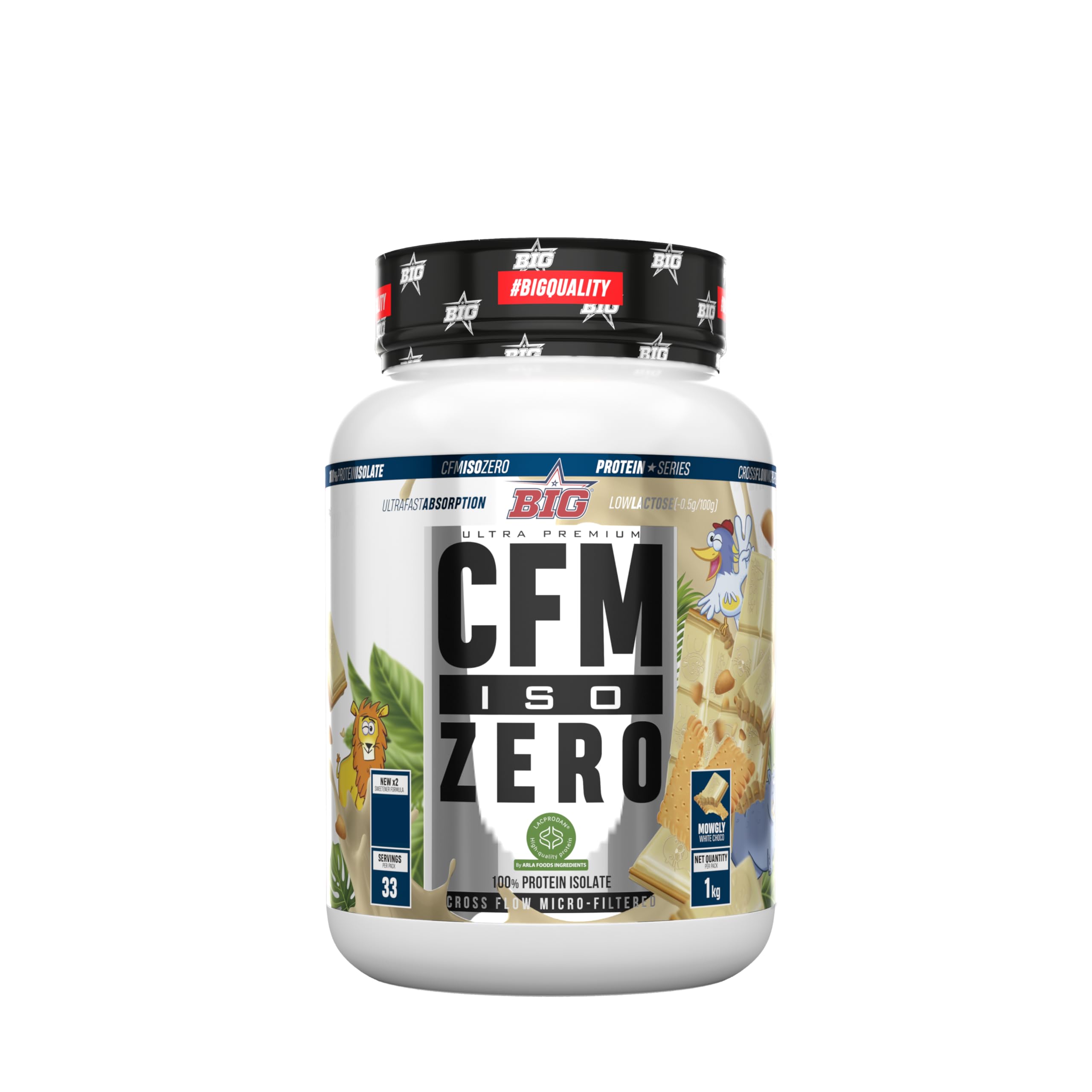 BIG - Proteina Isolada - Proteinas Whey para Masa Muscular - Whey Protein Isolate - Proteína en Polvo Materia Prima Premium Sin Grumos, Baja en Lactosa, Sin Azúcares Añadidos (1Kg, Mowgly White Choco)