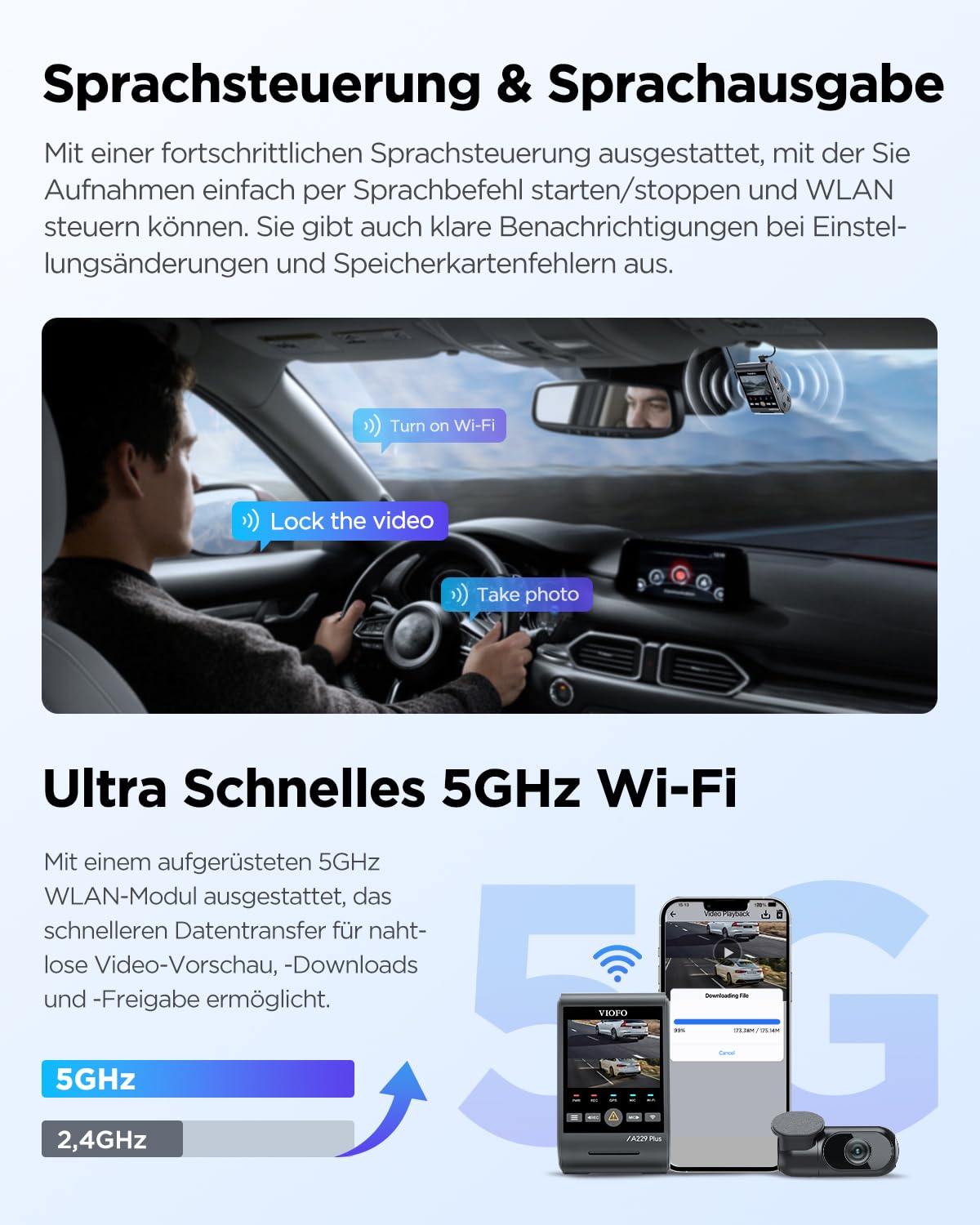 VIOFO A229 Plus 3CH Dashcam, 2K+2K+1080P, Dual STARVIS 2, GPS, WIFI | 3 canales (2 K + 2 K + 1080P), visión nocturna 2.0, WiFi rápida de 5 GHz y GPS, control por voz