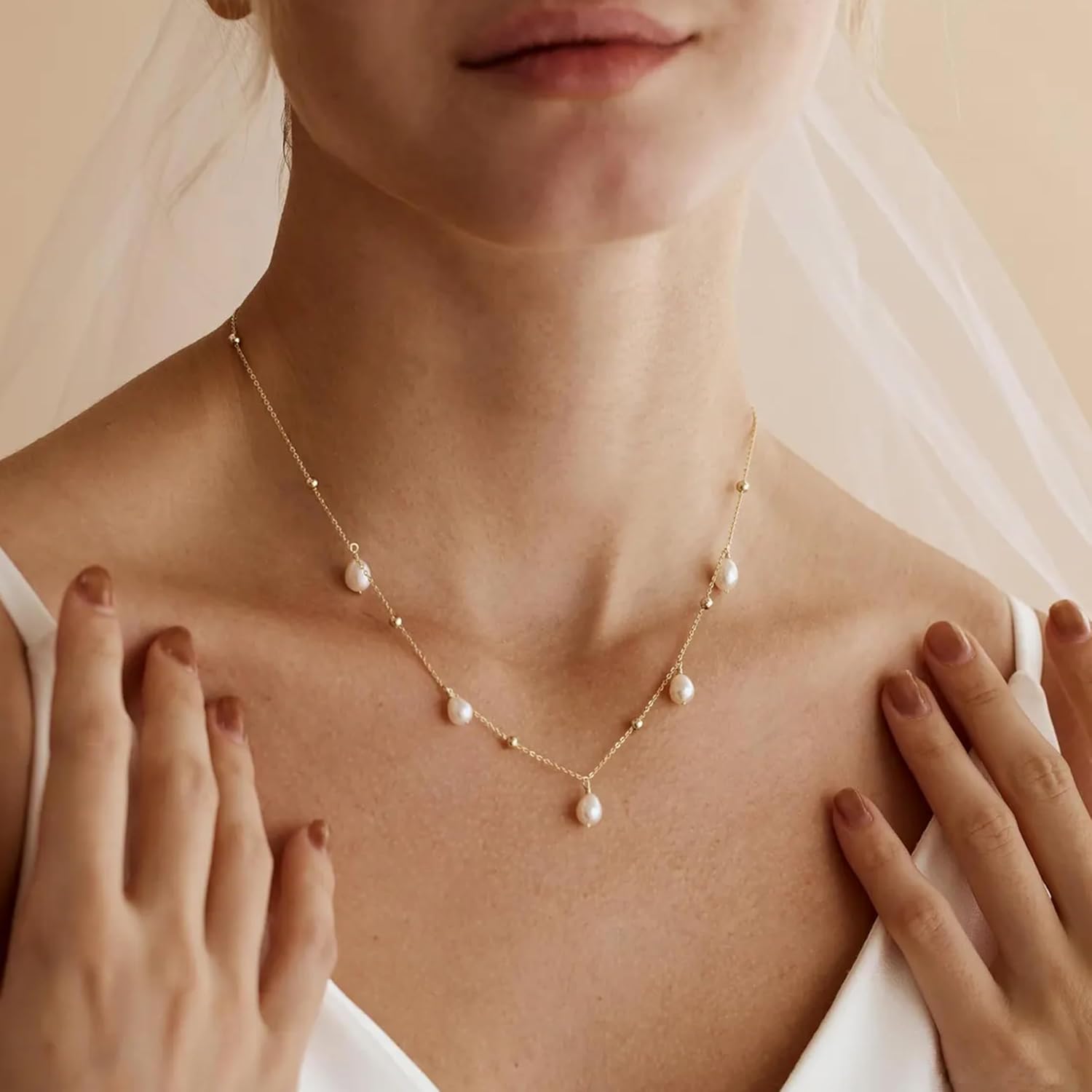 Pearl Strand Necklaces for Women 18K Gold Plated Freshwater AAAA Pearl Drop Pendent Choker Necklace for Wedding Prom Gift