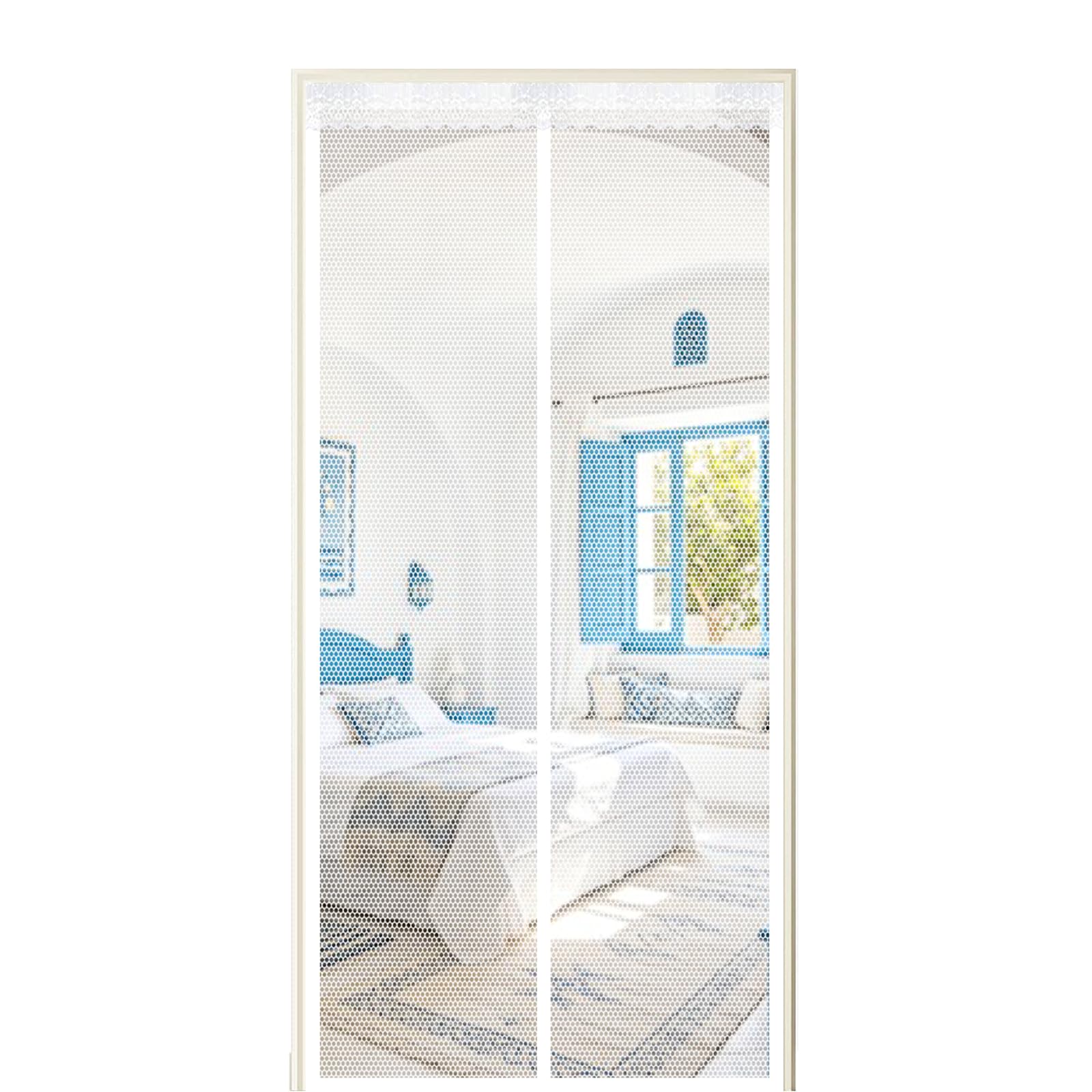 Screen Door 255 x 220 cm Self Sealing Powerful Magnets Anti Mosquito Mesh Curtain with Powerful Magnets & Full Frame Magic Tape Suitable for Patio Doors Balcony Bedroom, White