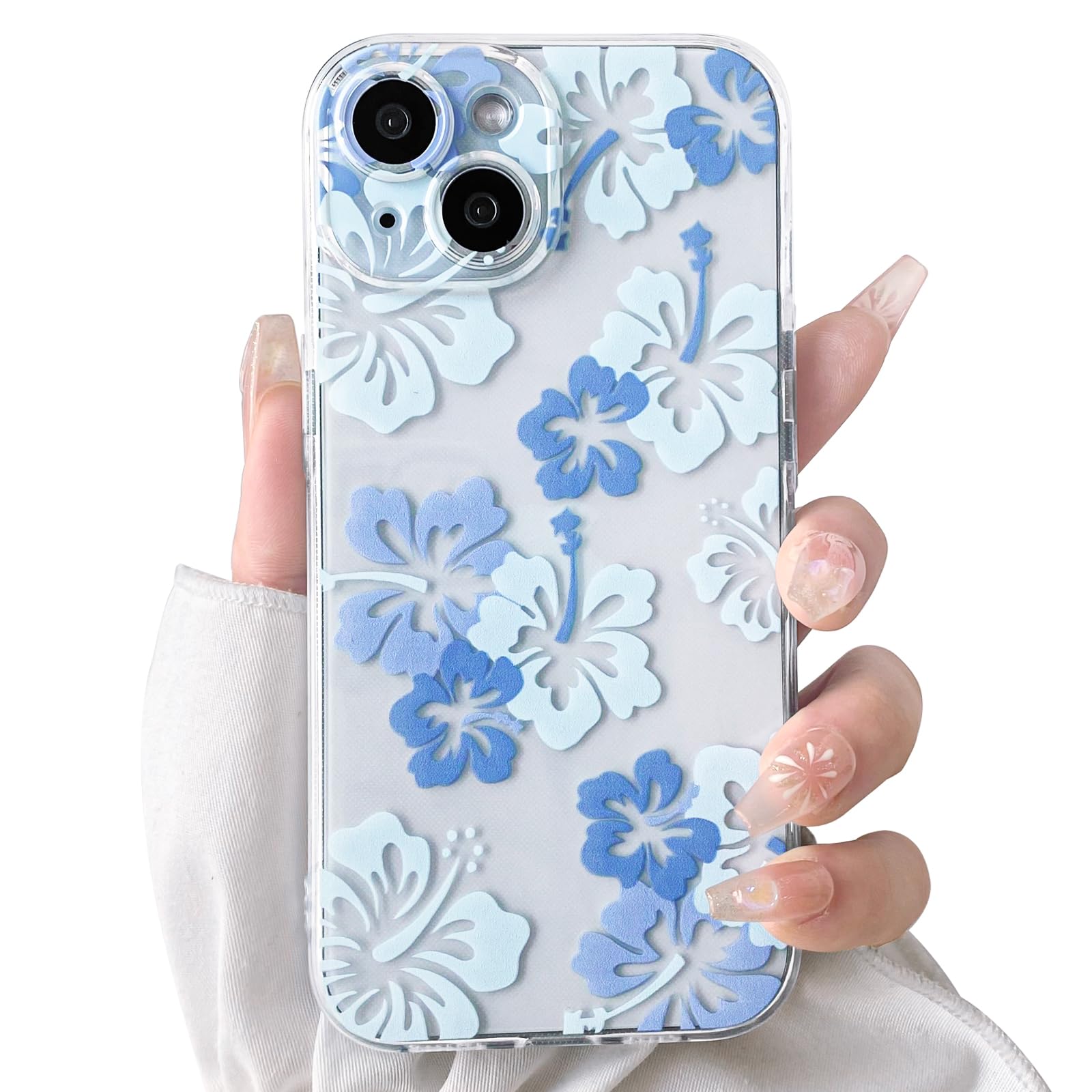 Lovmooful Compatible for iPhone 15 Case Cute Clear Hibiscus Flower Floral Aesthetic Printed Design for Girls Women Soft TPU Shockproof Protective