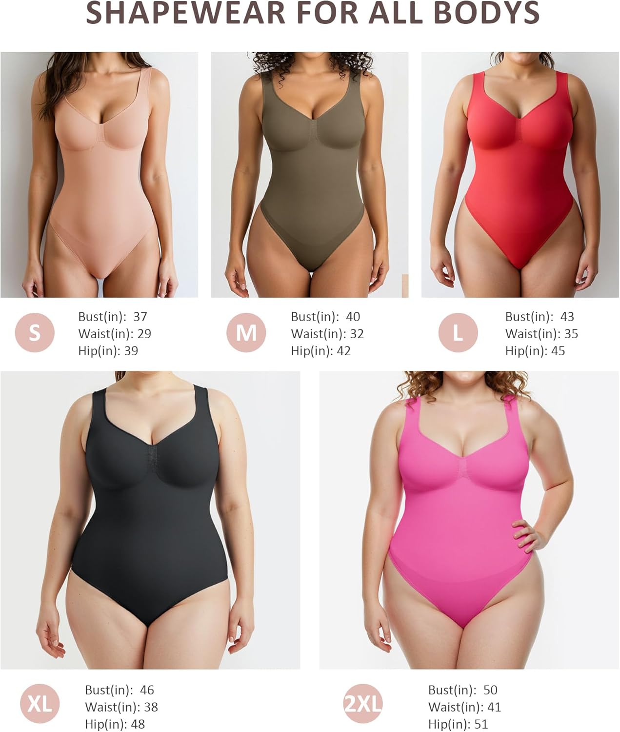 FeelinGirl Shapewear Bodysuits for Women Tummy Control Thong Seamless V Neck Compression Body Suits Corset Top - Image 5