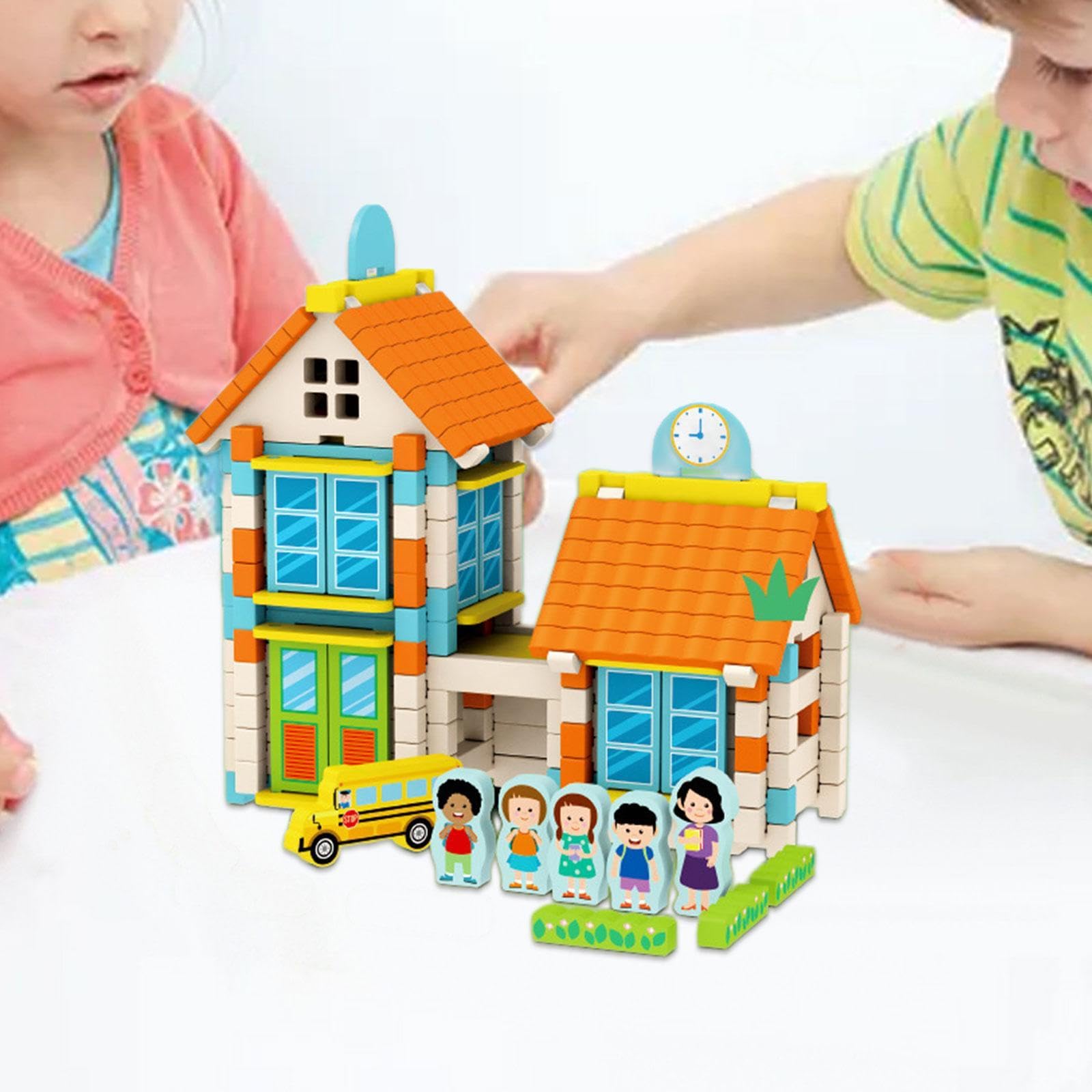Juego de Bloques de Construcción de Casas para Niños, Juguete para Desarrollar Sus Habilidades de Ingeniería, Escuela