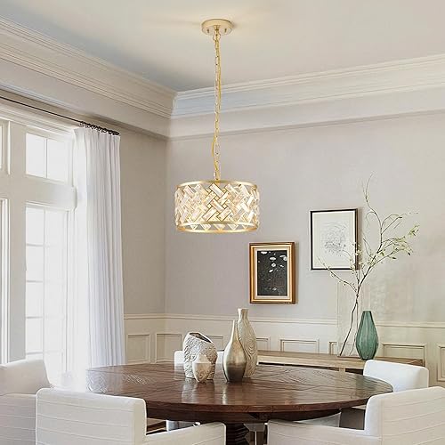 Miniatura 7 de Gold Crystal Chandelier,3-Light Morden Dining Room Light Fixture,12.4" Small Round Pendant Light for Bedroom Kitchen Foryer Entryway Hallway Living
