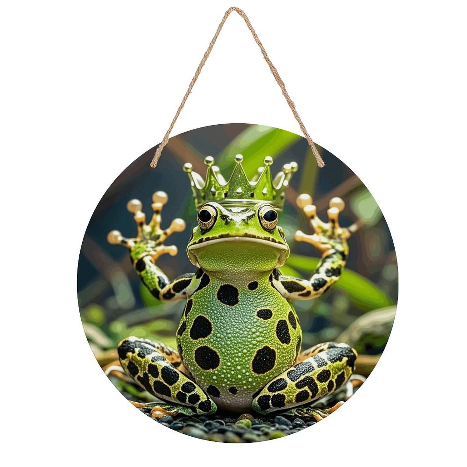FekiLoot Crown Frog Wall Art Decor Rustic Welcome Sign Round Wood Hanging Sign Decoration Wood Plaque Door Hanger Wooden Signs Wall Hanging Decor Housewarming Gift for Home Outdoor Indoor