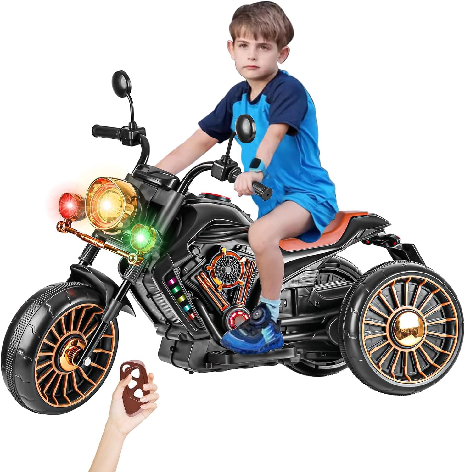 SOOFAM Kids Motorcycle, 6V Battery Powered Motorbike with Smart Remote Control,Dual Drive Toddler Motorcyclewith Music, LED Light, Load-Bearing 220IB, Ride on Motorcycle for Kids Over 3 Years Old