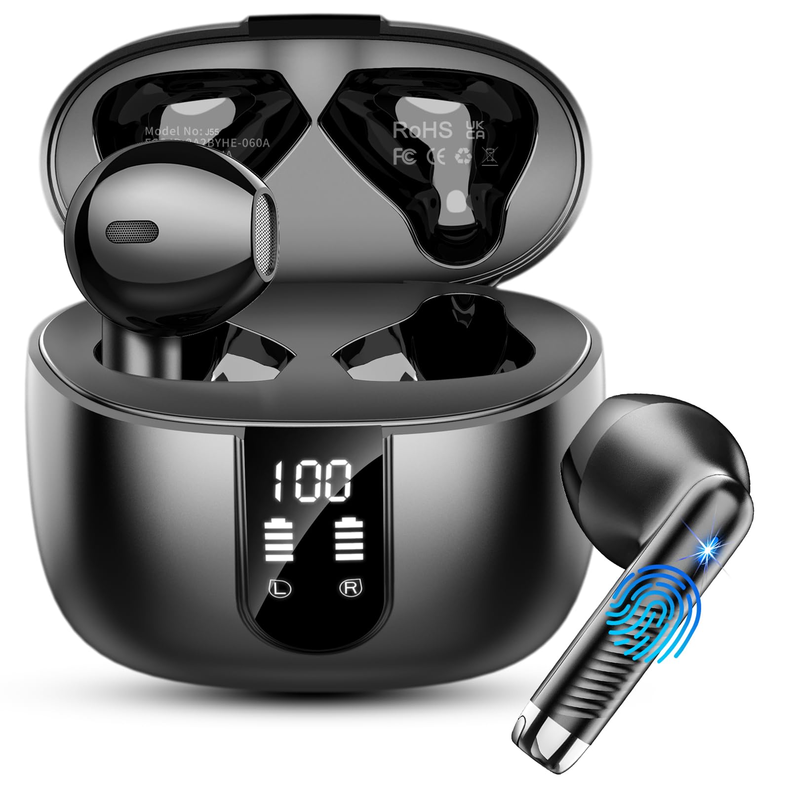 Wireless Earbuds, Bluetooth 5.4 Headphones NEW Wireless Headphones with 4 ENC Mic, 56H Bluetooth Earphones in Ear Noise Cancelling Deep Bass, Mini Ear Buds Bluetooth Earbuds IP7 Waterproof LED Display