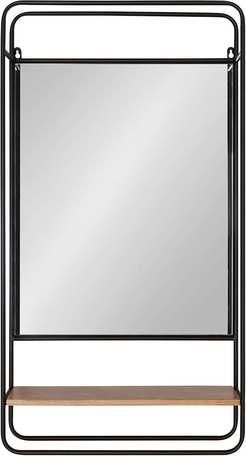Kate and Laurel Webber Farmhouse Framed Wall Mirror with Shelf, 19 x 36, Rustic Brown and Charcoal Gray, Modern Decorative Mirror for Wall