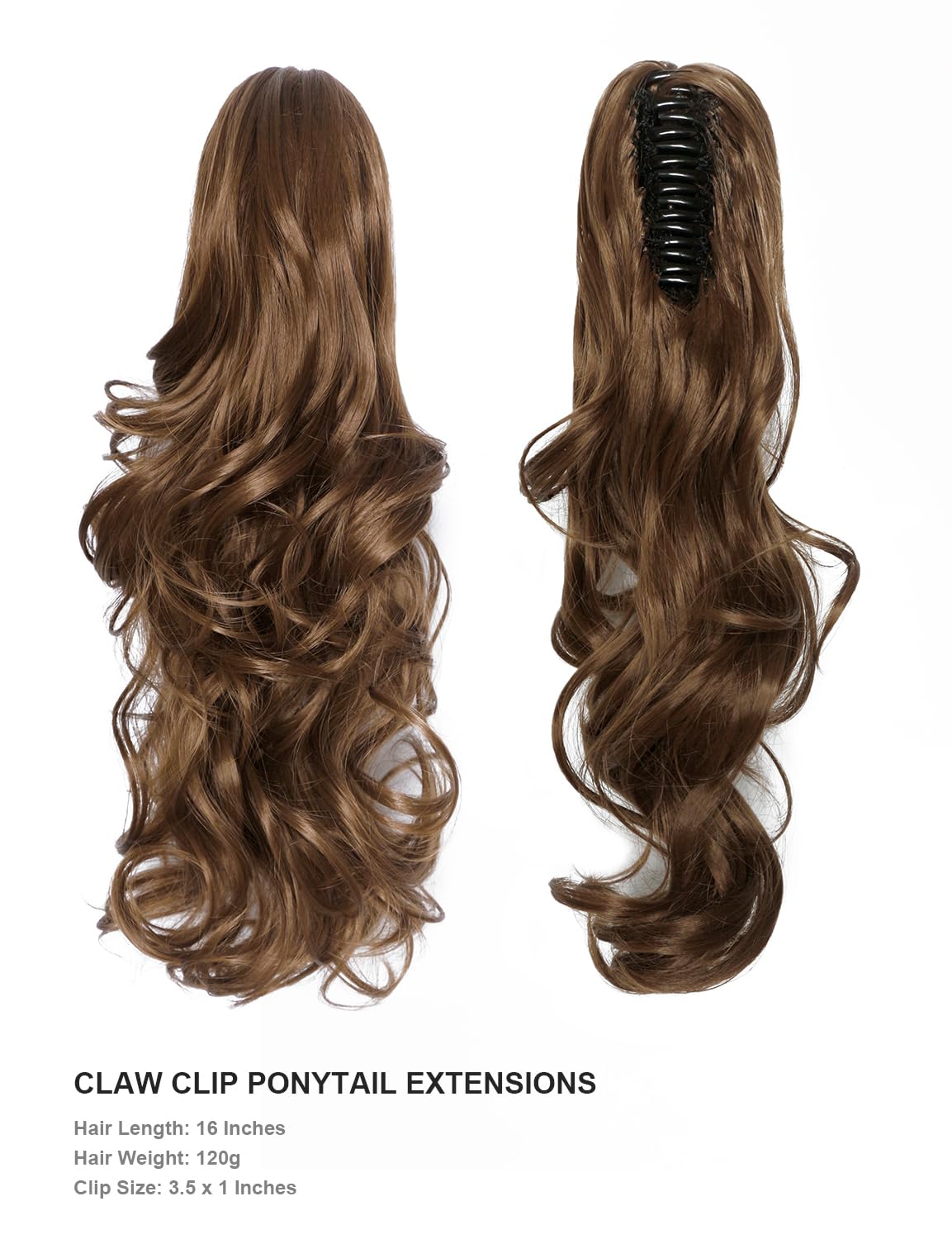 BUYOGET Ponytail Extension Long Curly Wavy Claw Jaw Clip in Synthetic Hairpiece Pony Tail Tale 16 Inches Light Brown - Image 2