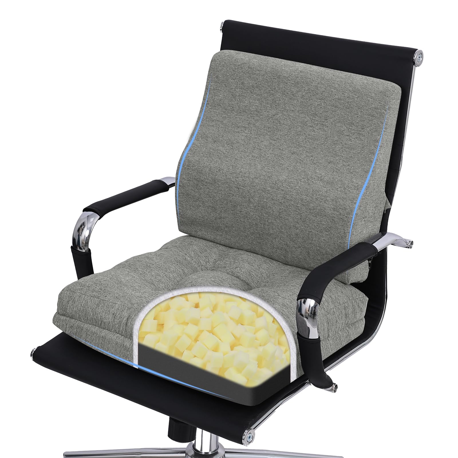TANYOO Seat Cushion & Lumbar Support Pillow Set for Office Chair Recliner Couch, Dual-Layer Patent Design Memory Foam Office Chair Cushion & Ergonomic Back Support Pillow for Wheelchair (Grey)