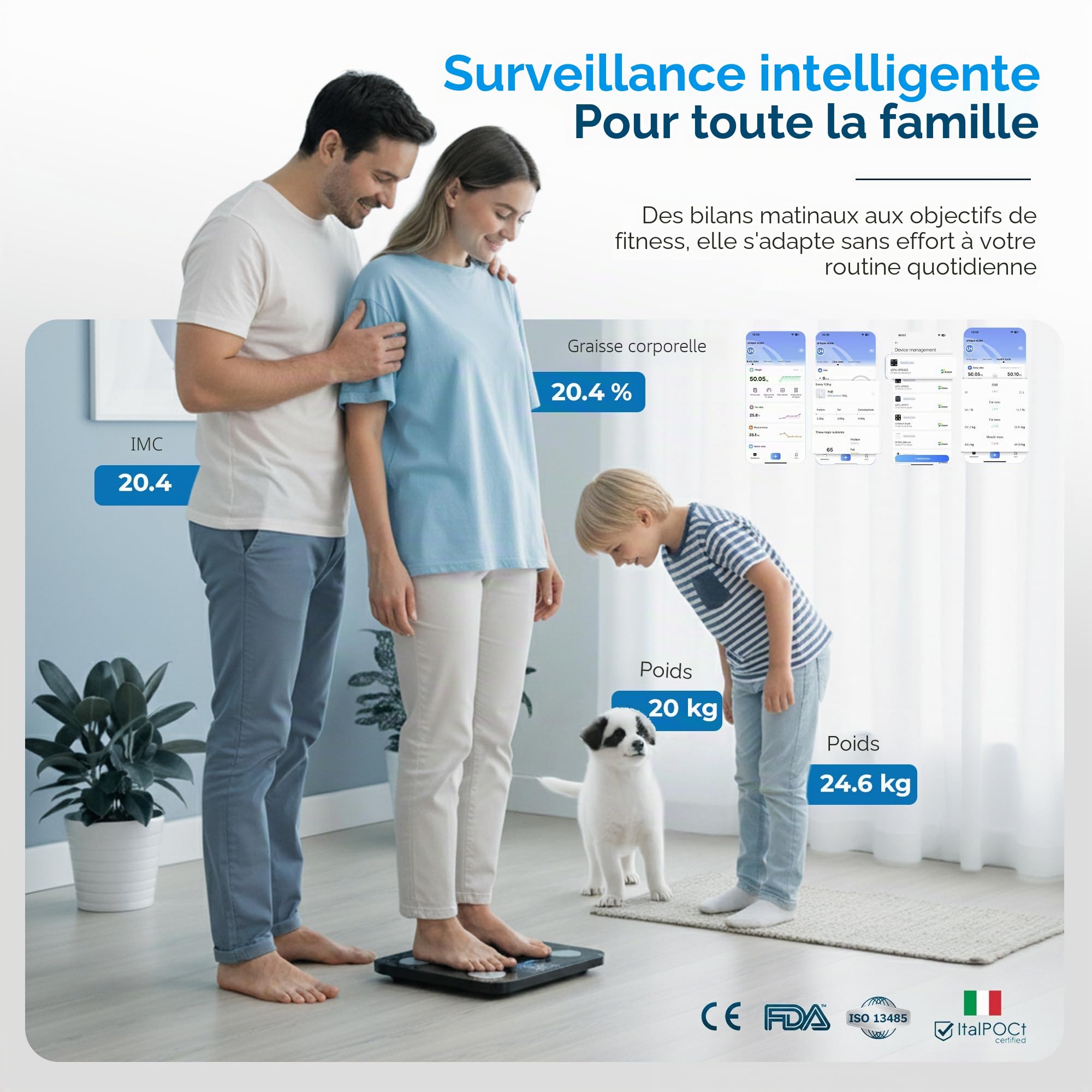 Brio 1 Balance Connectée Impédancemètre Bluetooth 5.0 Fréquence Cardiaque | 25 Paramètres IMC Masse Grasse Viscérale | Précision 0,05kg | App Gratuite | 24 Utilisateurs | Garantie 24 Mois