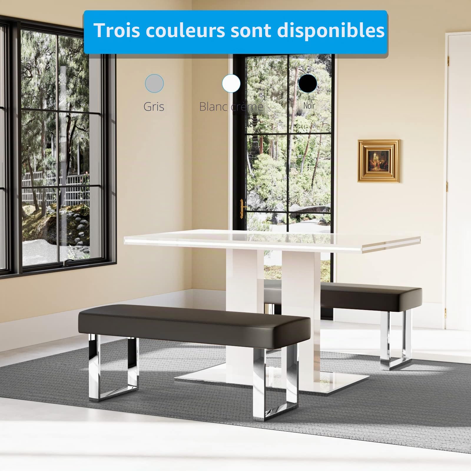 Banc de Salle à Manger Moderne avec Rembourrage, Banc de Chambre pour Coin intérieur avec Pieds en métal, Banc en Cuir synthétique pour entrée, Cuisine, Salon