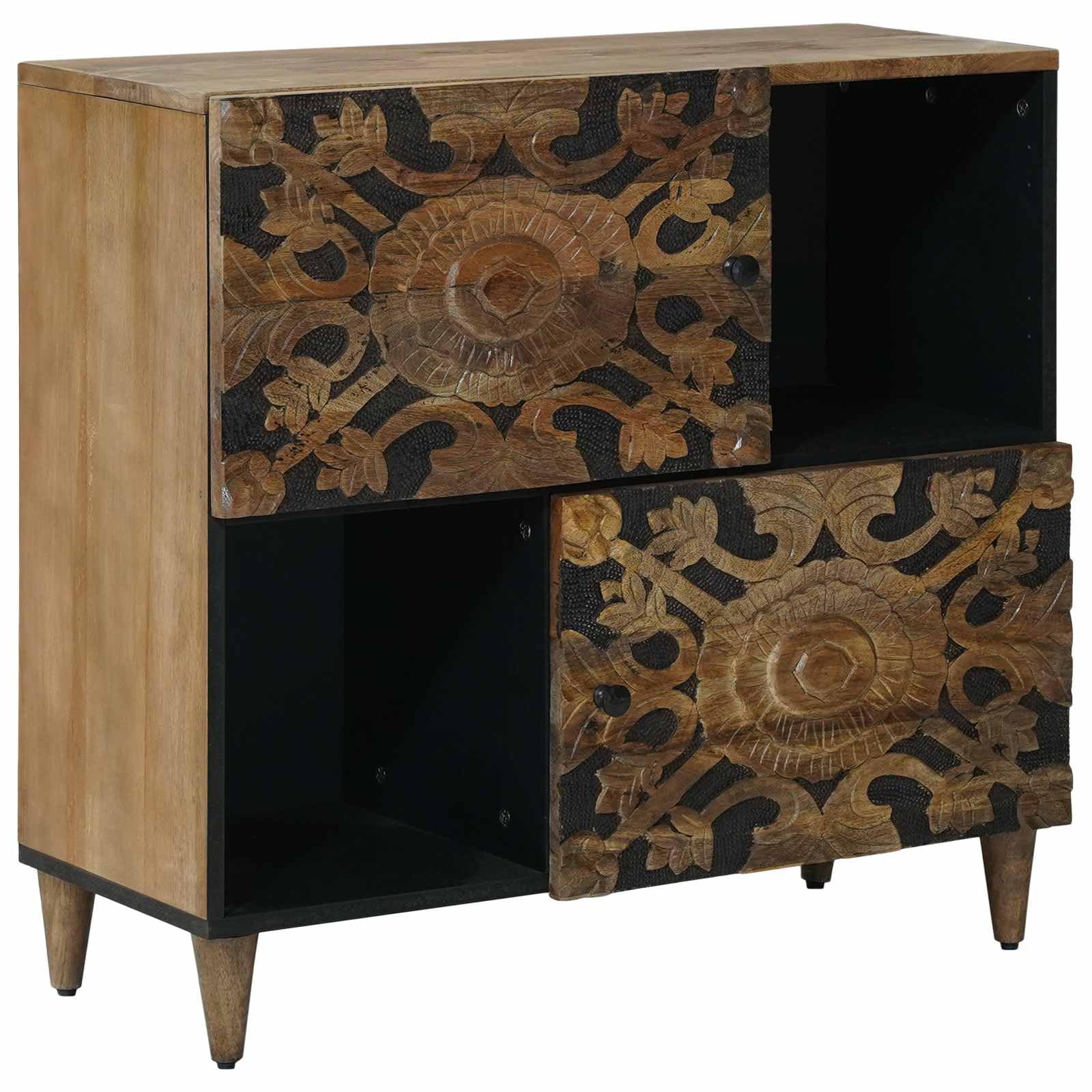 Kredens z litego drewna mango brązowy 80 x 33,5 x 75 cm z miejscem do przechowywania, 2 drzwi, do salonu, szafka pod umywalkę, komoda do przechowywania mediów i porządku w biurze, pokoju