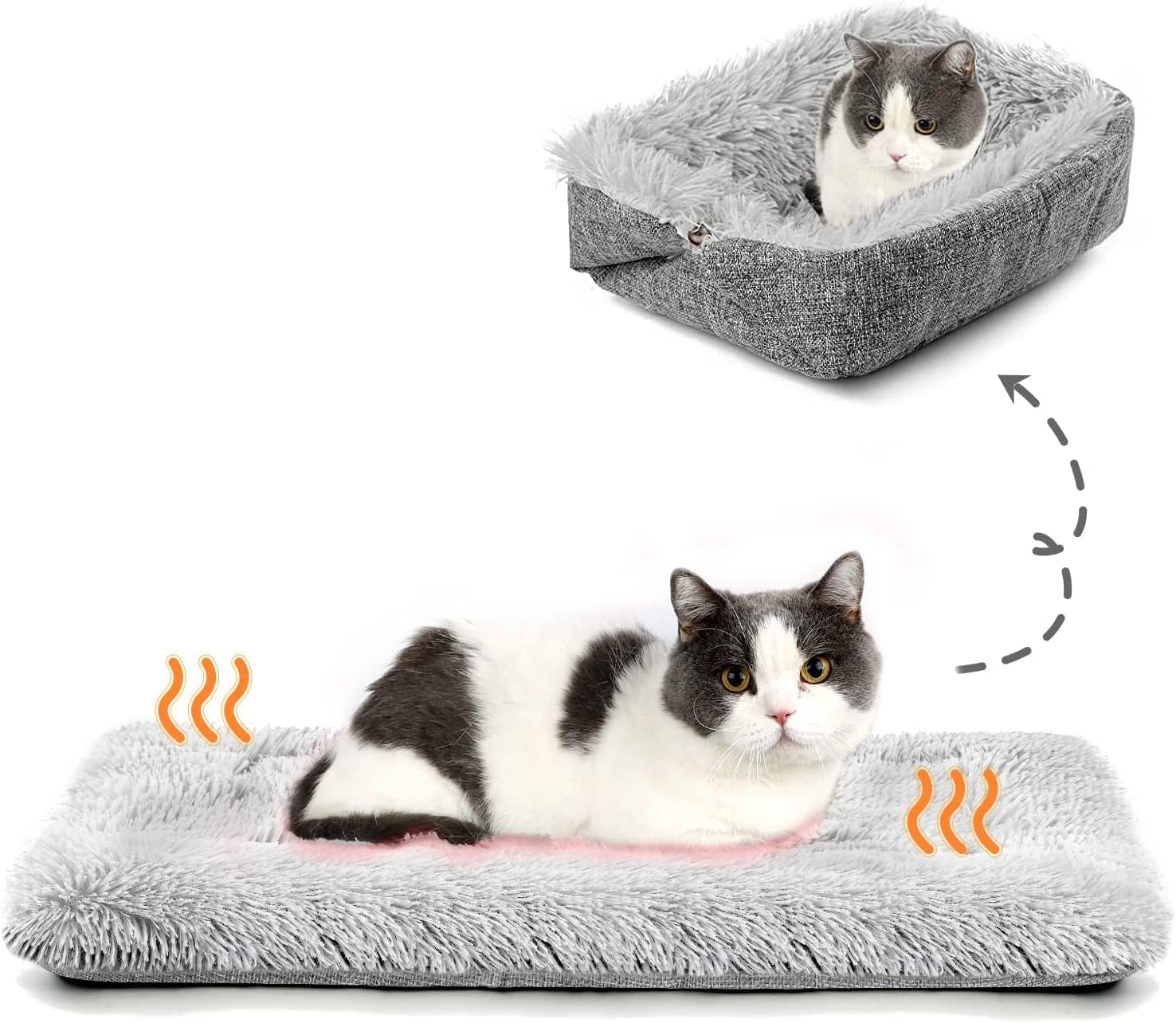 CLINES Self-Warming Cat Bed Mat for Cats Small Dogs, Function 2 in 1 Soft Plush with Anti-Slip Bottom, Washable Pet Mat Autumn Winter Indoor Snooze Sleeping for Kittens Puppy Dog