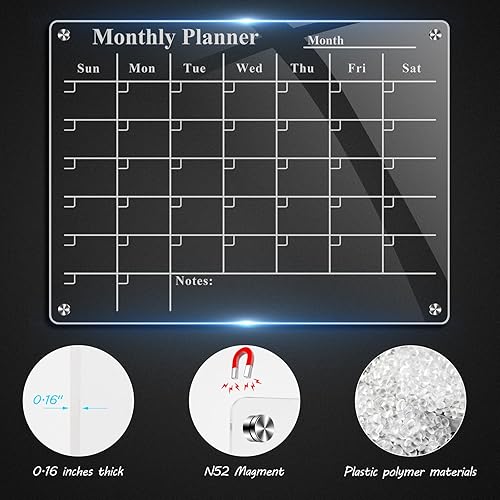 Miniatura 3 de Calendario acrílico magnético para nevera, imán transparente, calendario de nevera, pizarra de borrado en seco, calendario mensual de refrigerador