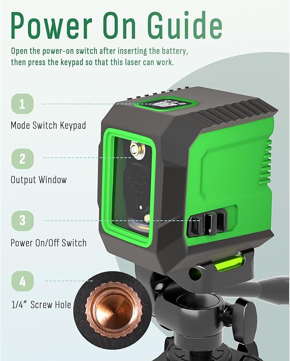Laser Level with 50 Tripod, 360 Self Leveling Cross Line Laser Level, Green Beam Horizontal and Vertical Line leveler Tool for Hanging Pictures, Home Renovation with 4 AA Batteries & Carry Pouch