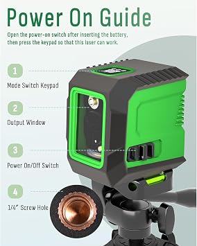 Laser Level with 50 Tripod, 360 Self Leveling Cross Line Laser Level, Green Beam Horizontal and Vertical Line leveler Tool for Hanging Pictures, Home Renovation with 4 AA Batteries & Carry Pouch