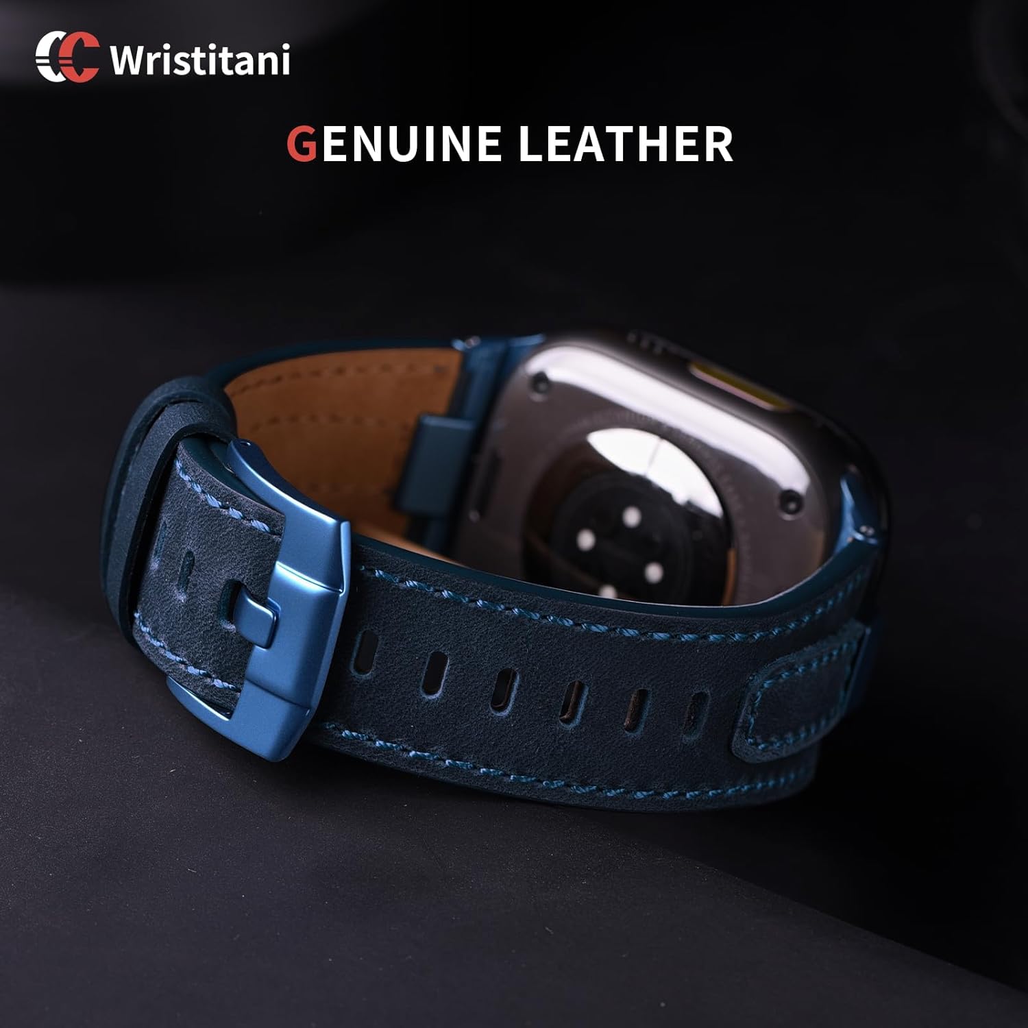 Wristitani Leather Bands Compatible with Apple Watch Band 49mm 46mm 45mm 44mm 42mm for Men, Metal Connector & Genuine Leather Replacement Straps for iWatch Ultra3/2/1 SE3/2/1 Series 11 10 9 8 7 6 5 4