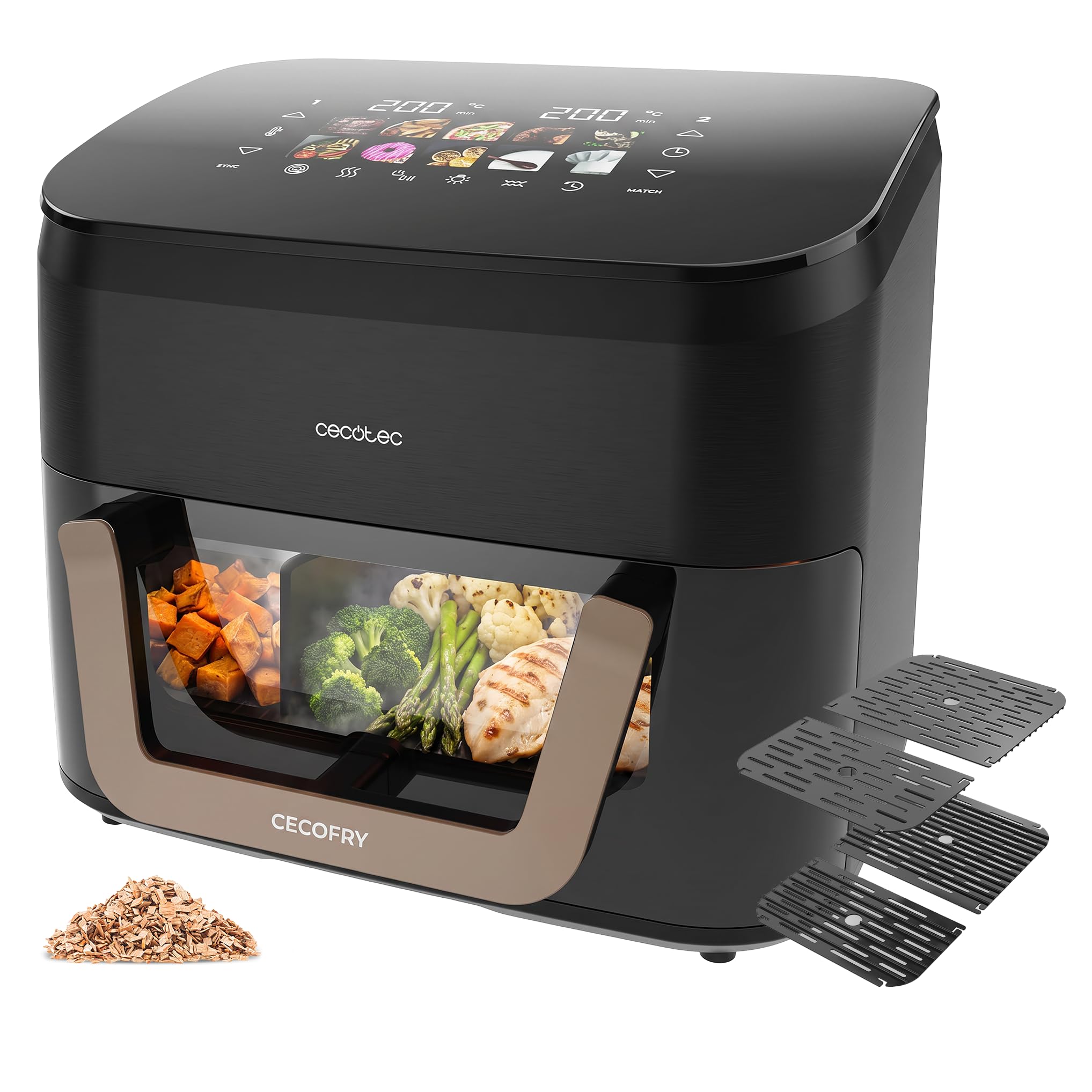 Cecotec Friggitrice ad Aria senza Olio 11 L Cecofry&Grill Smokin' 11000 Hot. 2800 W, Temperatura Regolabile 40-200 °C, 10 Menu, Piastra Grill, 3 Resistenze, Affumicatore Integrato, Air Fryer