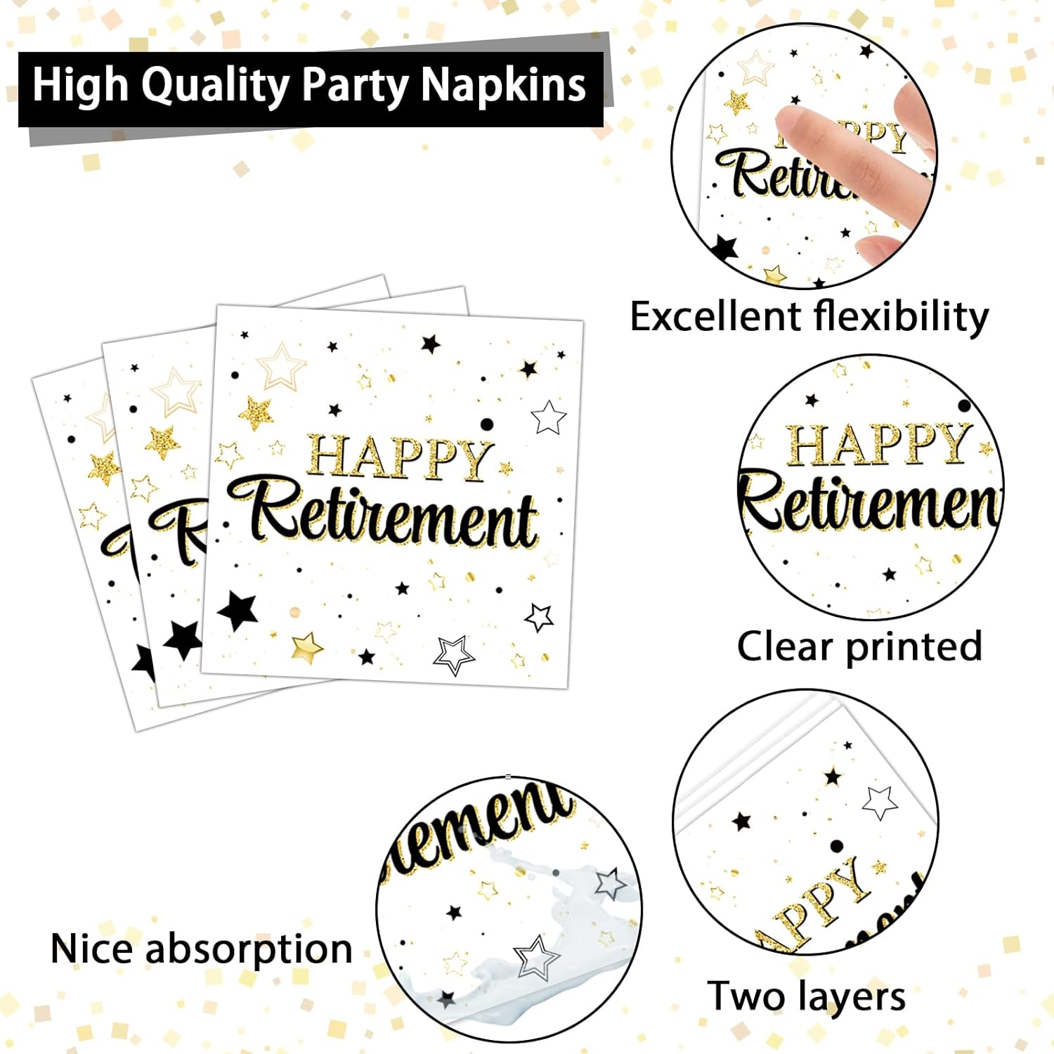 Qyeahkj 200PCS Retirement Party Supplies Happy Retirements Paper Plates Napkins Tableware Set White and Gold Disposable Dinnerware Retired Theme Decoration Favors for Women Men, Serve 50 Guests