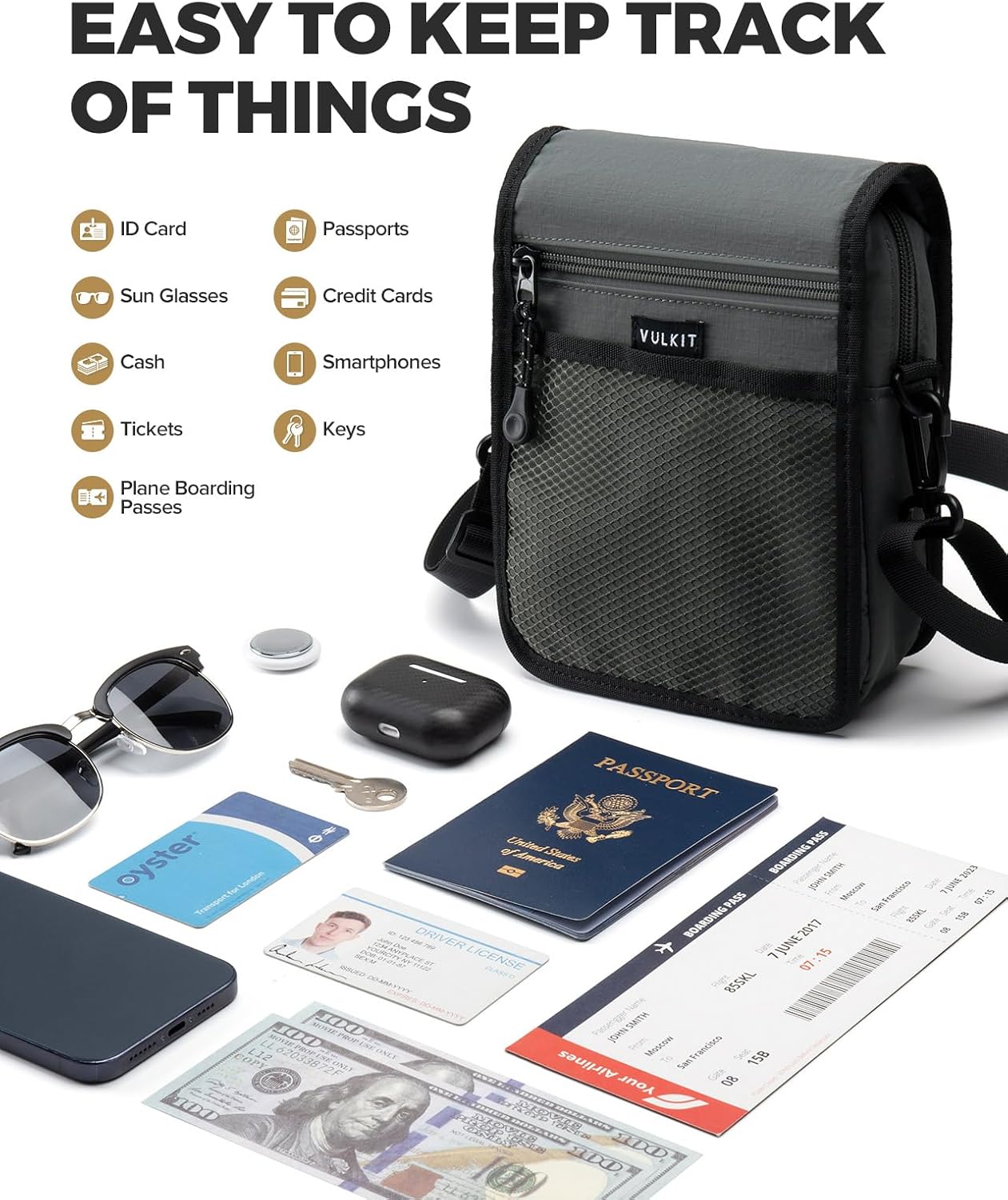 VULKIT Small Messenger Bag for Men, with Adjustable Strap Lightweight Crossbody or Shoulder Bag