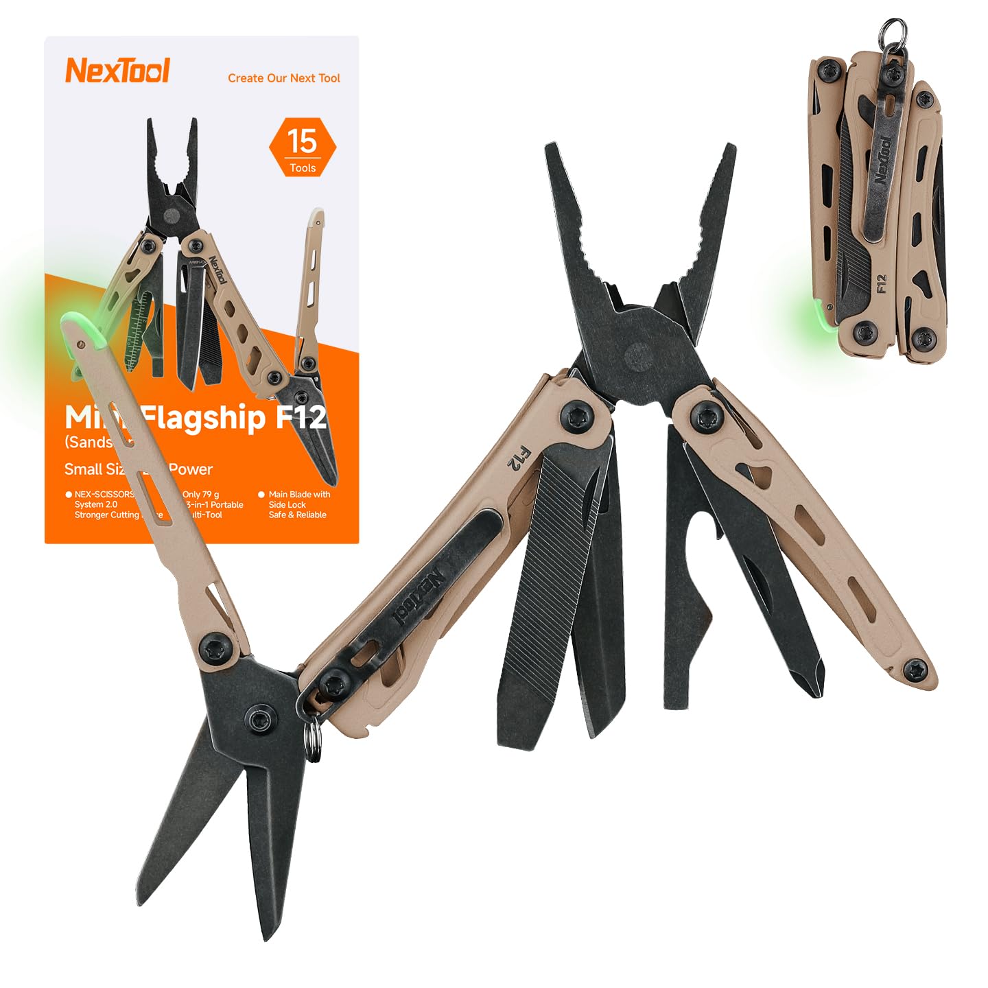 NexTool Mini Flagship F12 Keychain Multitool, 13 in 1 Pocket Tools (Khaki)