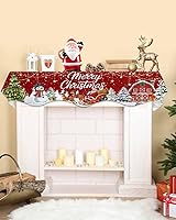 Vista 2 de Bufanda de repisa de Navidad de 90 x 17 pulgadas, decoración de chimenea roja de Navidad, cubierta de mantel de invierno, Navidad, muñeco de nieve