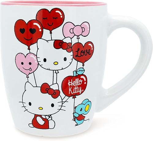 Miniatura 2 de Sanrio Hello Kitty Heart Balloons - Taza de café con leche de cerámica sin BPA para expreso té capacidad para 25 onzas