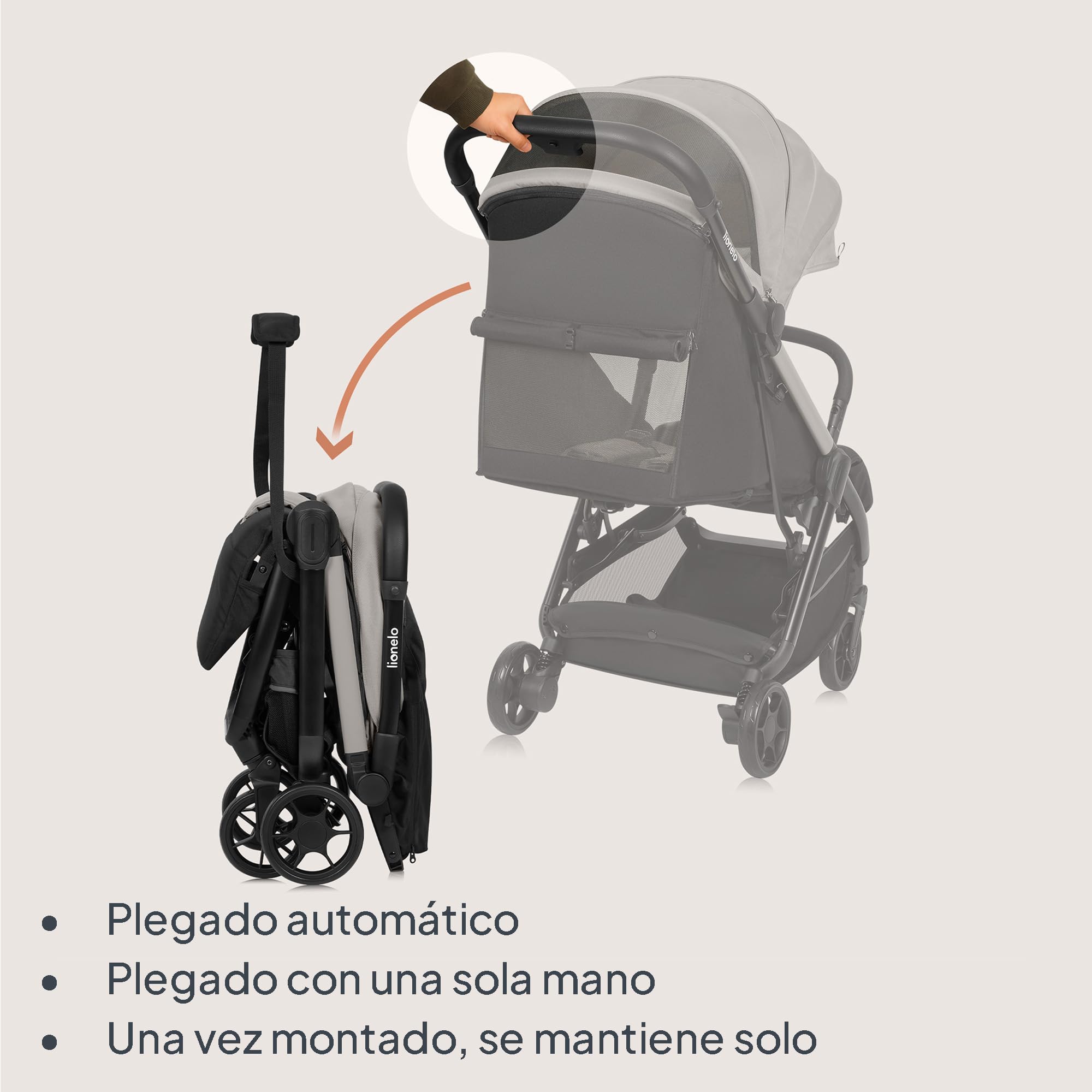 LIONELO Julie Air Carrito Bebe hasta 22 kg de 6 m a 4 años Para Avión Ruedas Giratorias 360° Suspensión Plegable con una Sola Mano Respaldo Ajustable Capota UPF50+, Ligero
