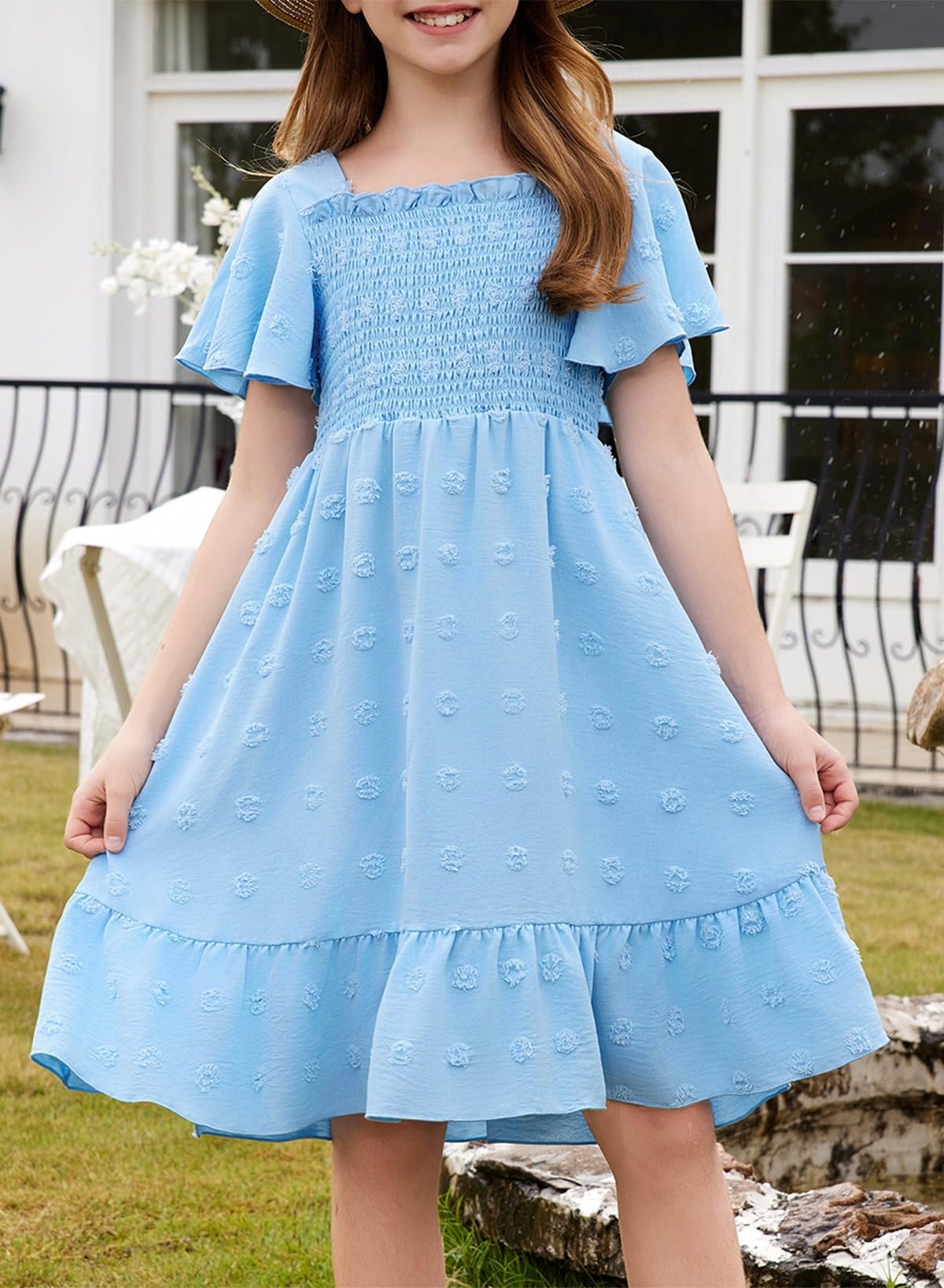 blibean Vestidos de verano para niñas adolescentes, vestido de lunares, talla 6-15 años