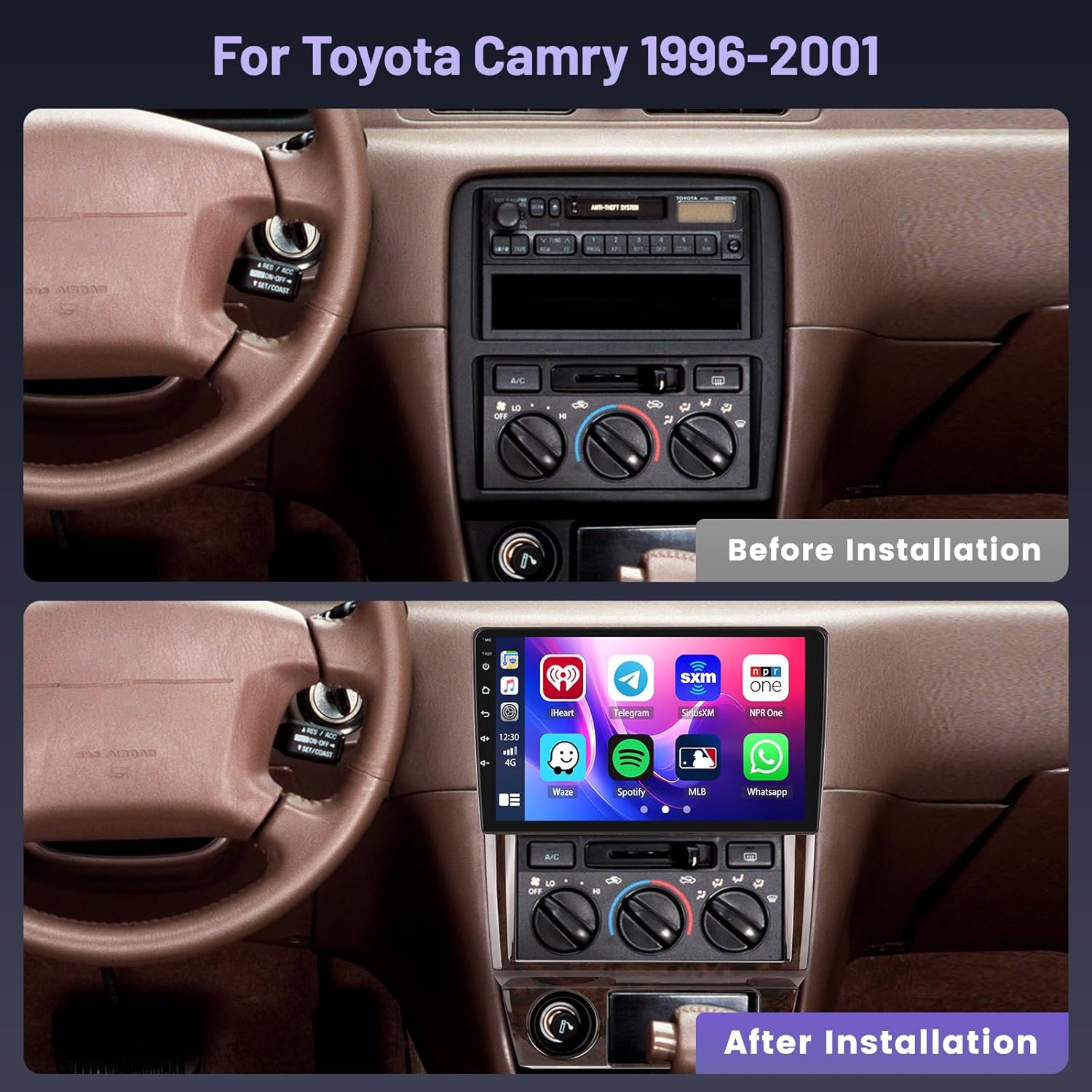 [4+64G] Hikity Android Car Stereo for Toyota Camry 1996-2001, 9 Inch Touchscreen Radio Carplay/Android Auto GPS Navigation Mirror Link WiFi Bluetooth FM/RDS + AHD Backup Camera