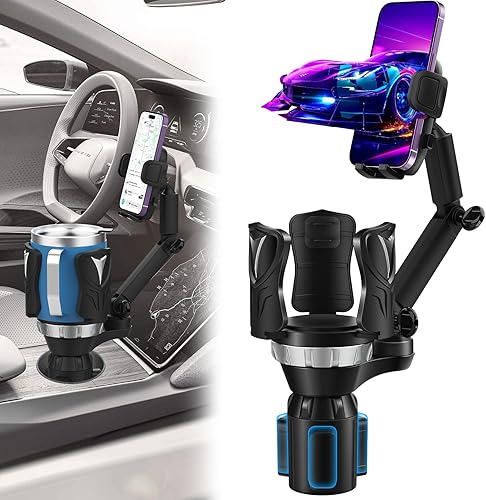 Soporte extensor para teléfono (ajustable) para automóvil con base expandible, portavasos múltiple 2-1 para botella de bebida grande, taza y soporte