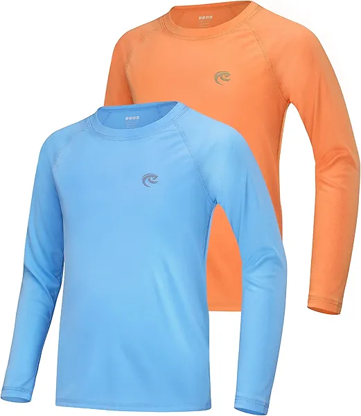 Boys UPF 50+ Swim Shirt Long Sleeve, 1 or 2 Pack UV Sun Protection Rash Guard, Youth Kids SPF Water Shirts for Beach Surf