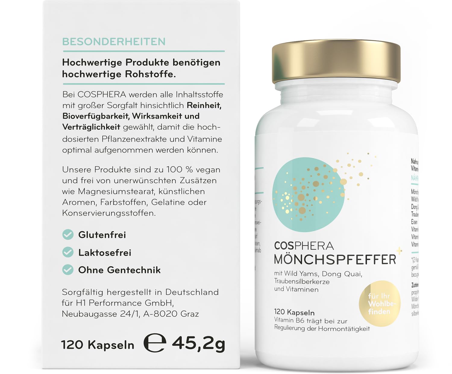 Mönchspfeffer Kapseln hochdosiert (120 Kapseln) - 100 mg je Tagesdosis - angereichert mit Wild Yams, Dong Quai, Traubensilberkerze, Vitamin C, B6, B12 und Eisen - Original Vitex Agnus Castus - Vegan