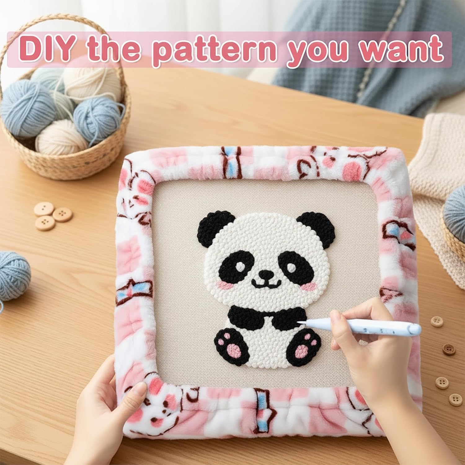 Punch Needle Frame 11.8" x 11.8" Gripper Strip Rug Hooking Frame with Frame Flannel Cover Perfect for Embroidery