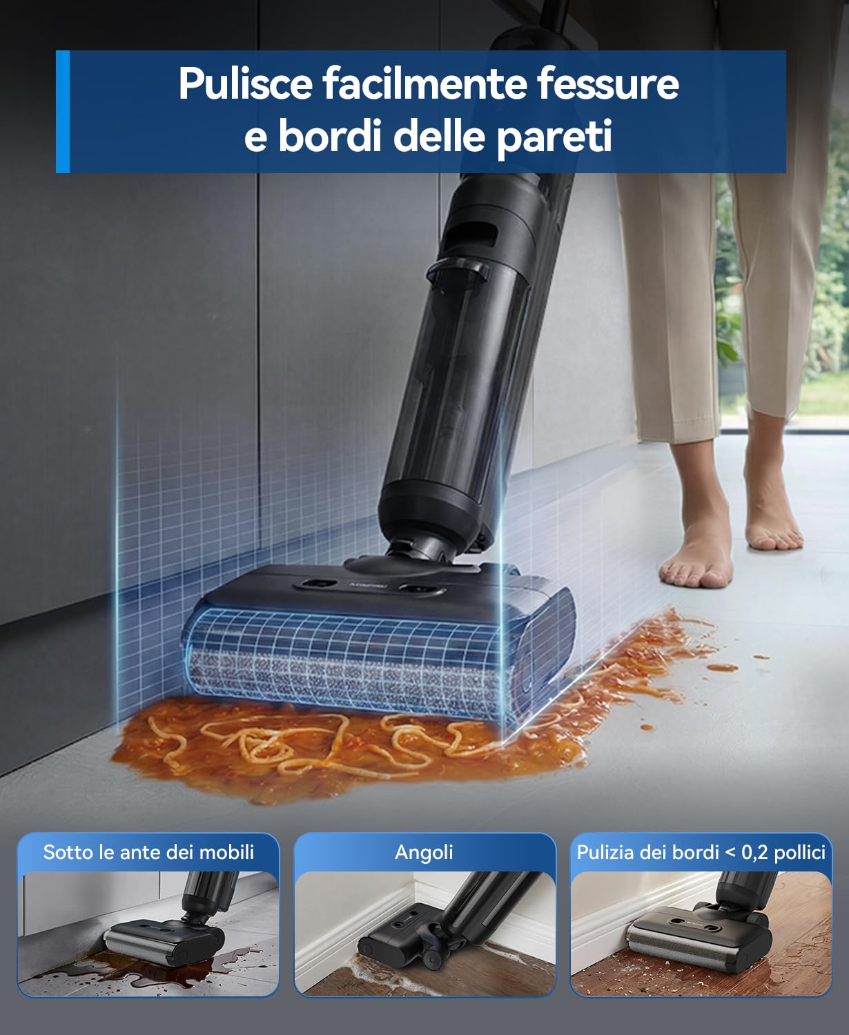 H13 Aspirapolvere Lavapavimenti Senza Fili, 23.000 Pa, 75 Min Autonomia, Aspirapolvere Lavapavimenti 2 in 1, Lavapavimenti Senza Filo per Pavimenti Duri e Peli di Animali