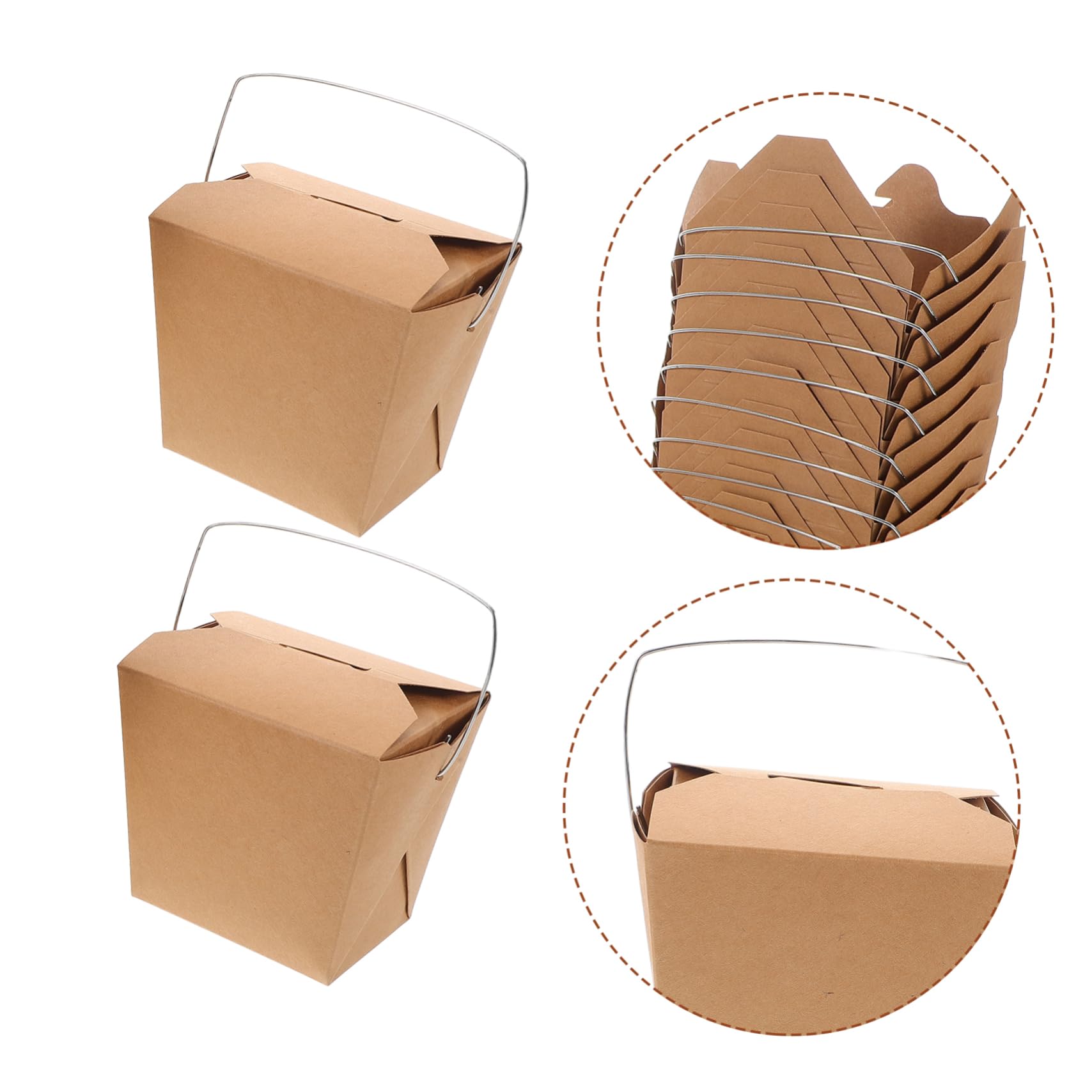 Amosfun Scatola per Asporto Cibo Cinese 50 Pezzi Marrone con Manico | Design con Filo Metallico, Carta e Ferro, per Viaggi e Riunioni in Famiglia, Adatta a Studenti e Professionisti