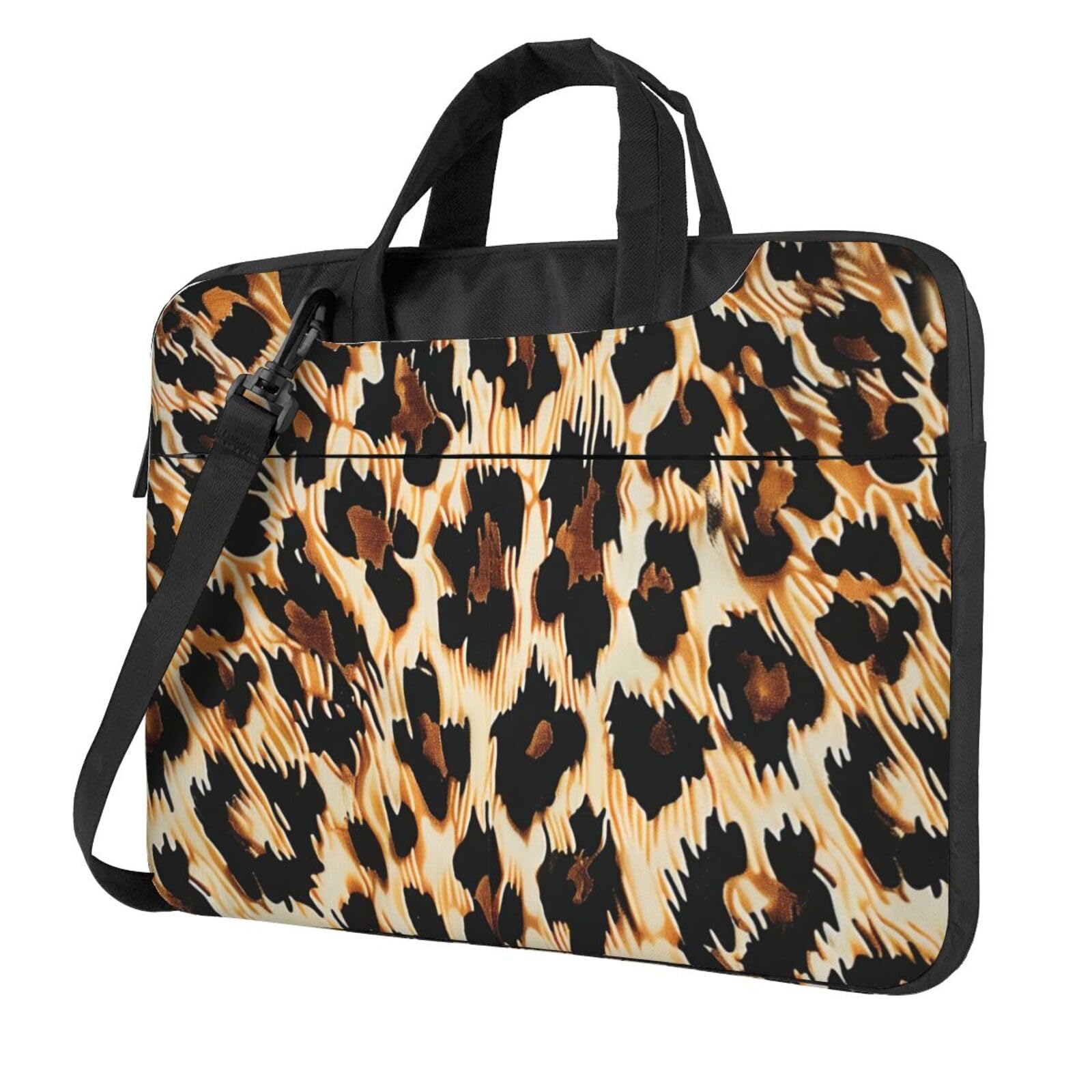 KCGSDEGV Leopard Print Printed Laptop Bag 15.6 inch, Triple-Layers Protection Shockproof Crossbody Laptop Shoulder Bag for Men Women