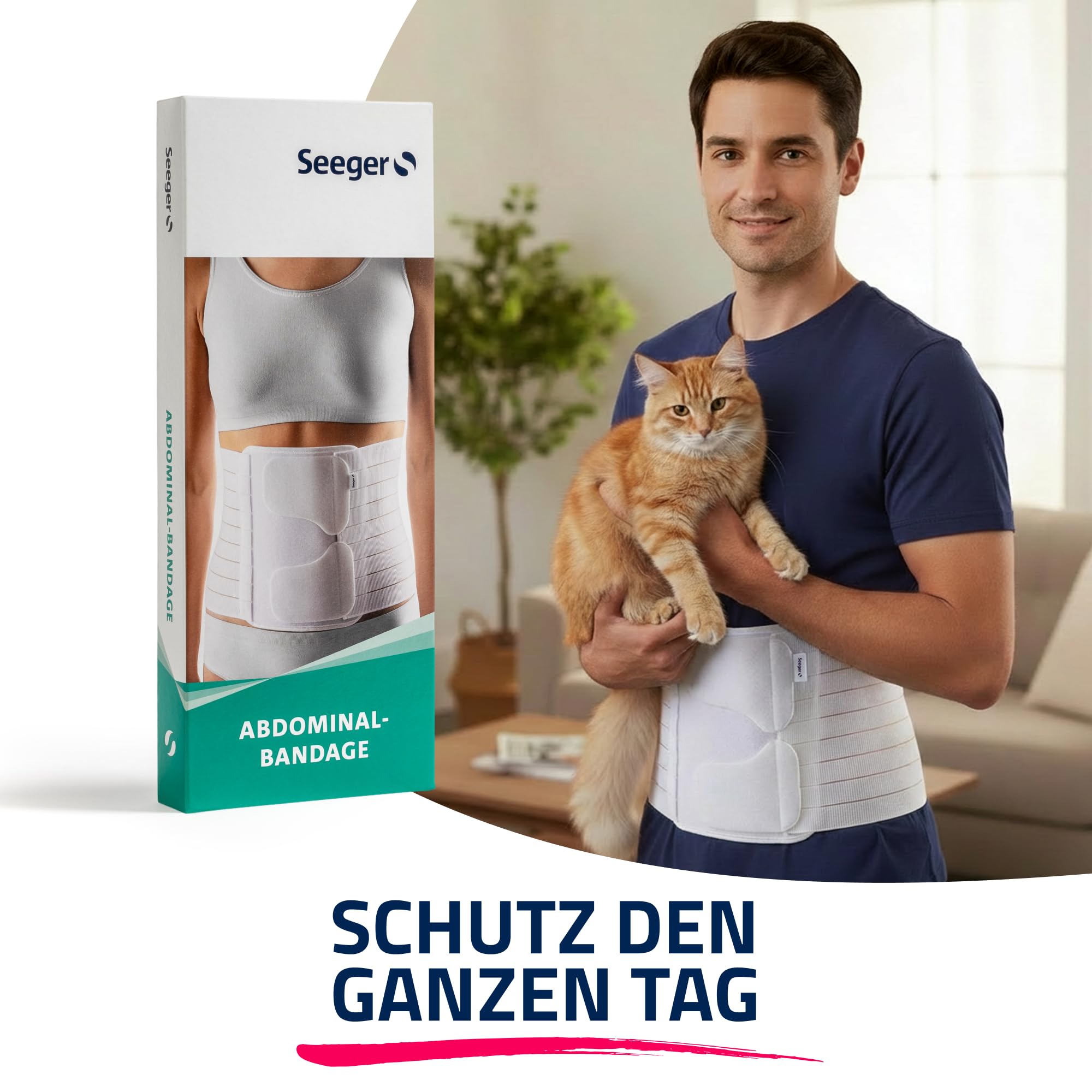 Seeger Vendaje abdominal – Cinturón de apoyo abdominal y torácico, compresión postoperatoria y posparto, banda abdominal para recuperación después de cirugía y parto, altura 21 cm, fabricado en
