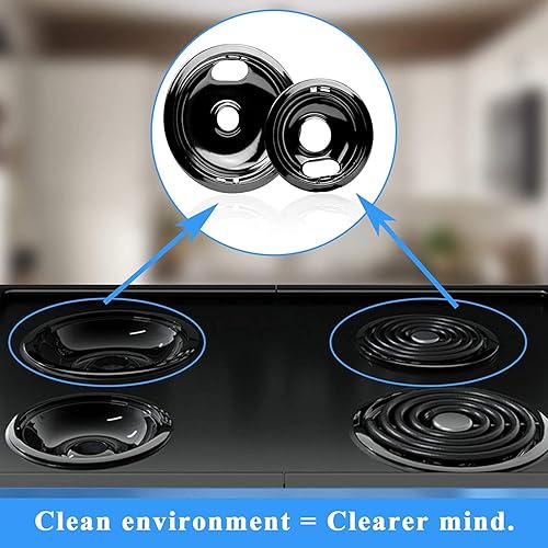 Miniatura 5 de APPLIANCEMATES W10290350 W10290353 - Juego de sartenes de goteo de porcelana para quemador Whirlpool, cuencos de goteo para estufas eléctricas, 4