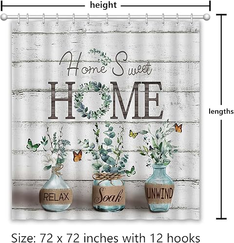 Miniatura 9 de Cortina de ducha de granja, decoración rústica de eucalipto verde con tela impermeable, estilo campestre, cortinas de ducha de mariposa para baño