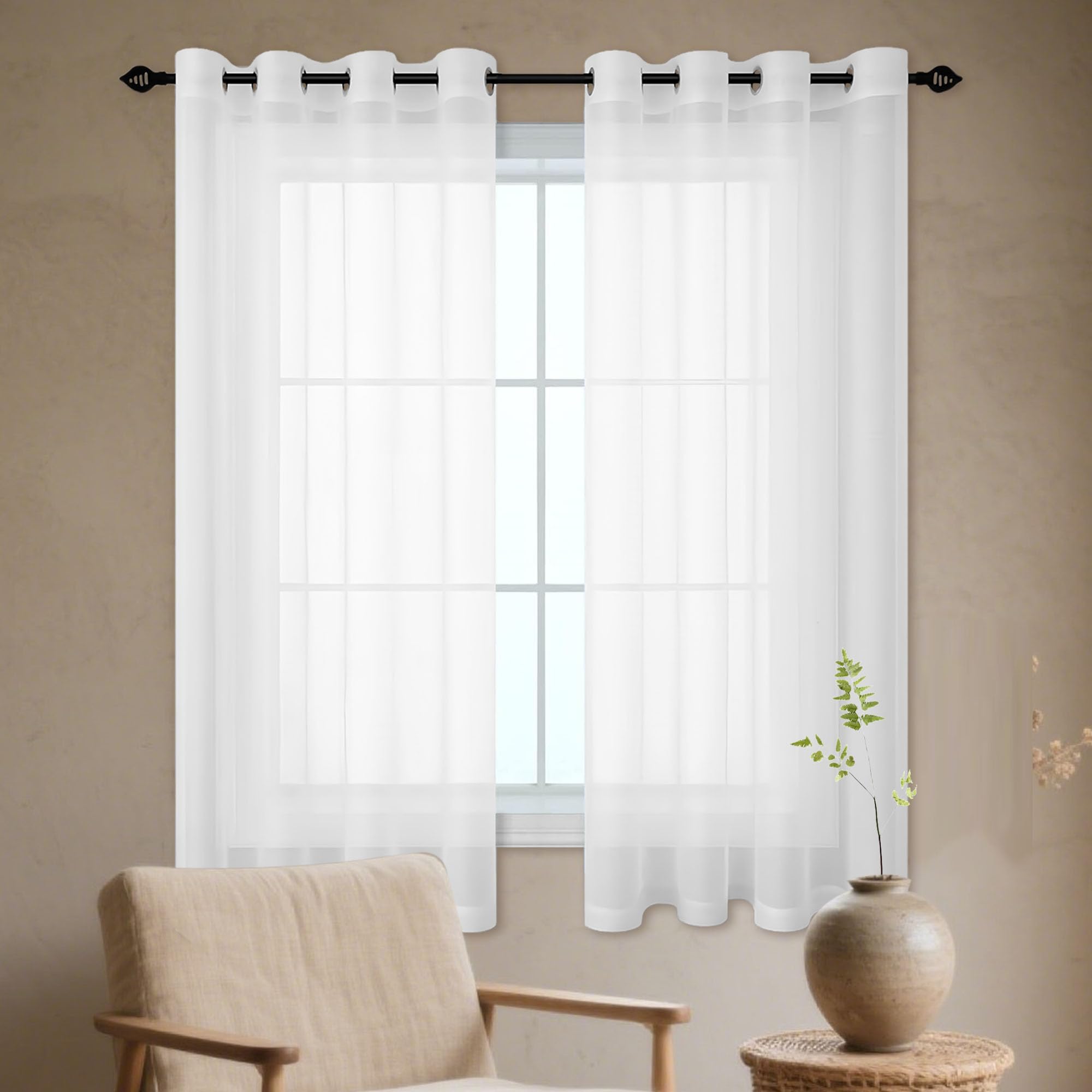 Rideaux voilages à oeillets blancs 100x160 cm pour salon et chambre