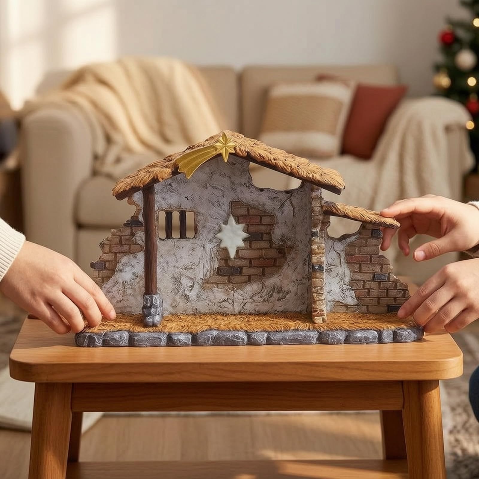 Étable Crèche Noël Rustique Crèche Noël En Résine Style Ferme pour Cheminée
